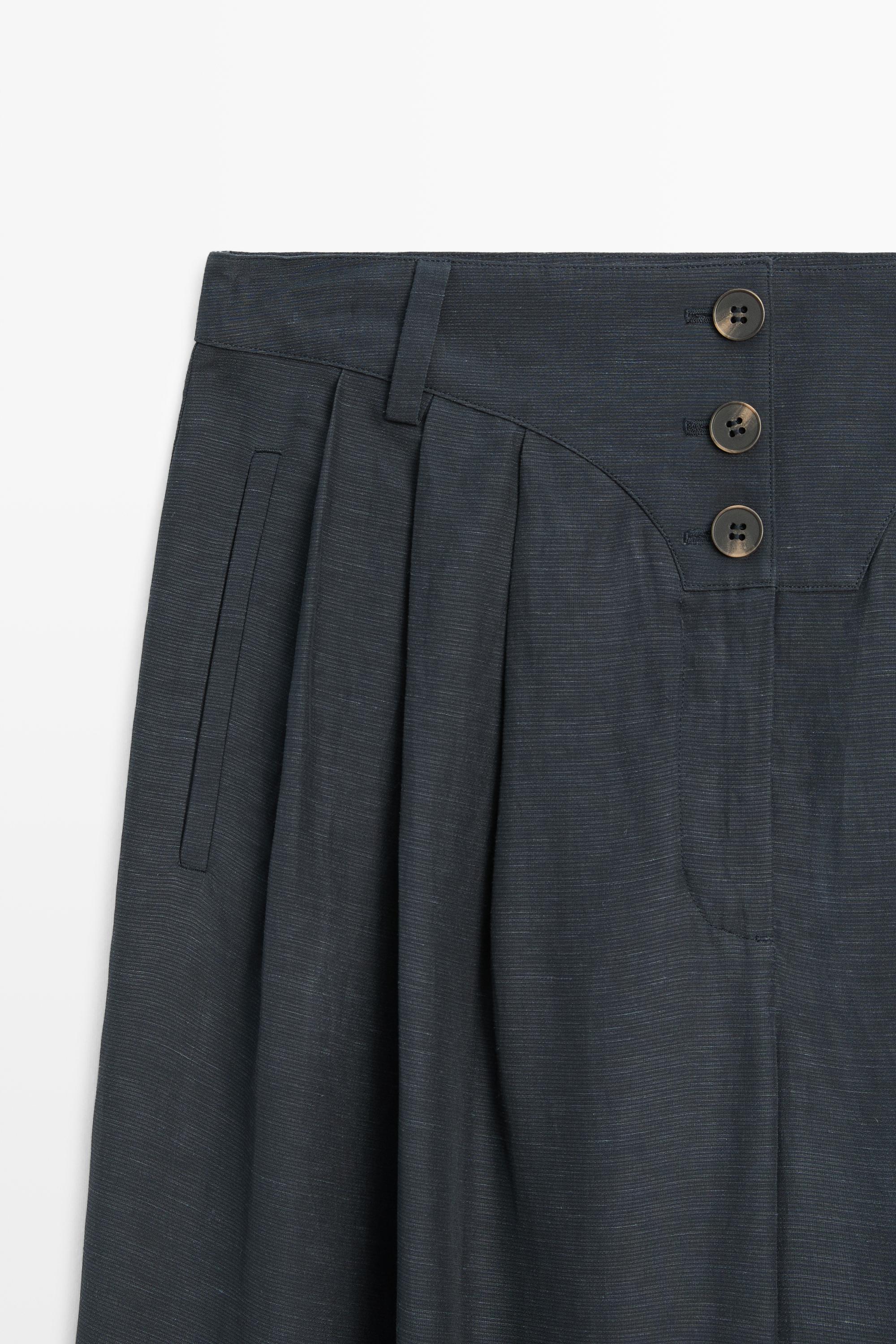 Linen-blend button-detail pants — NAVY BLUE