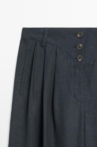 Linen-blend button-detail pants — NAVY BLUE 9
