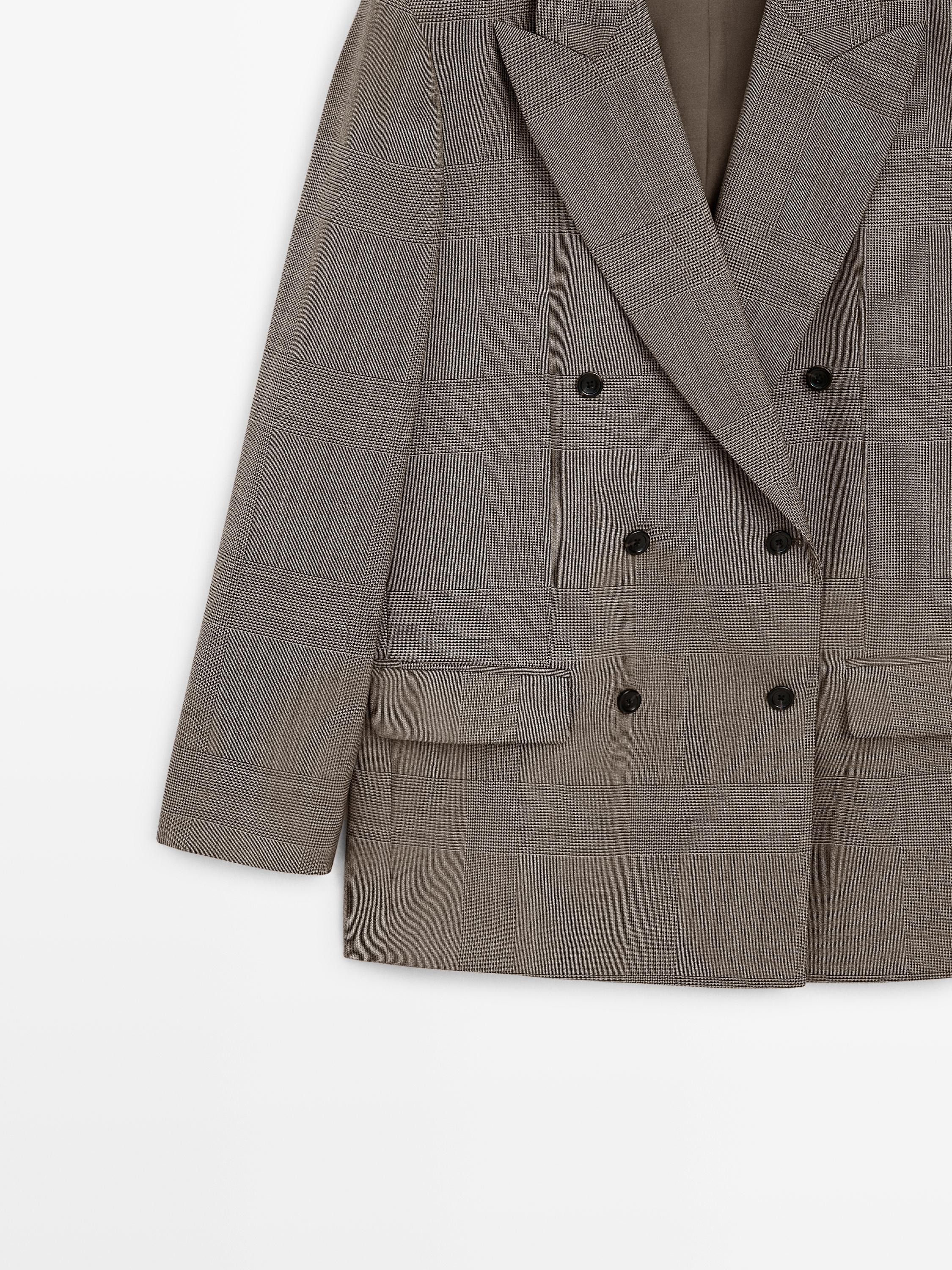 100% wool check suit blazer — BEIGE