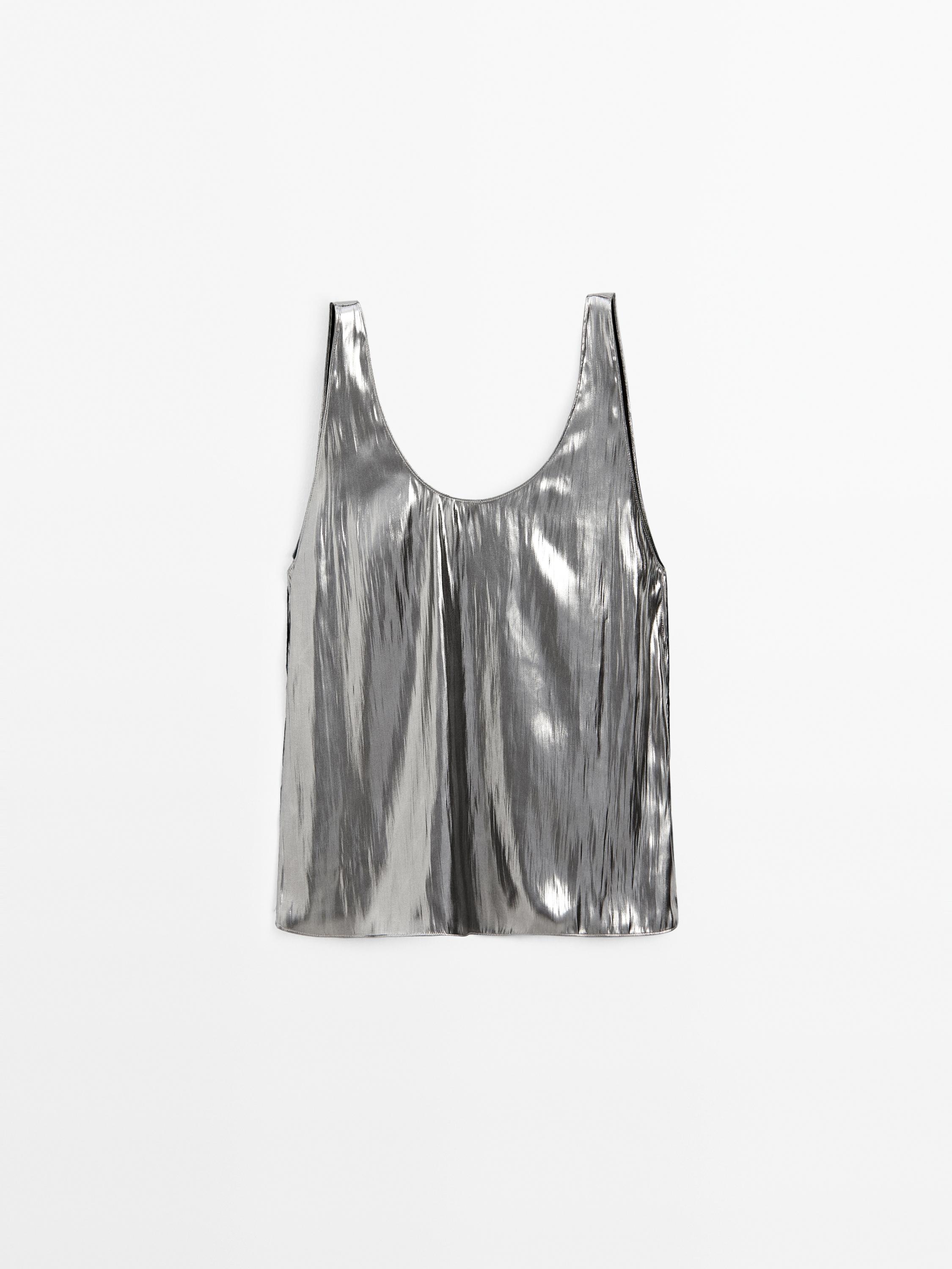Metallic fluid strappy top