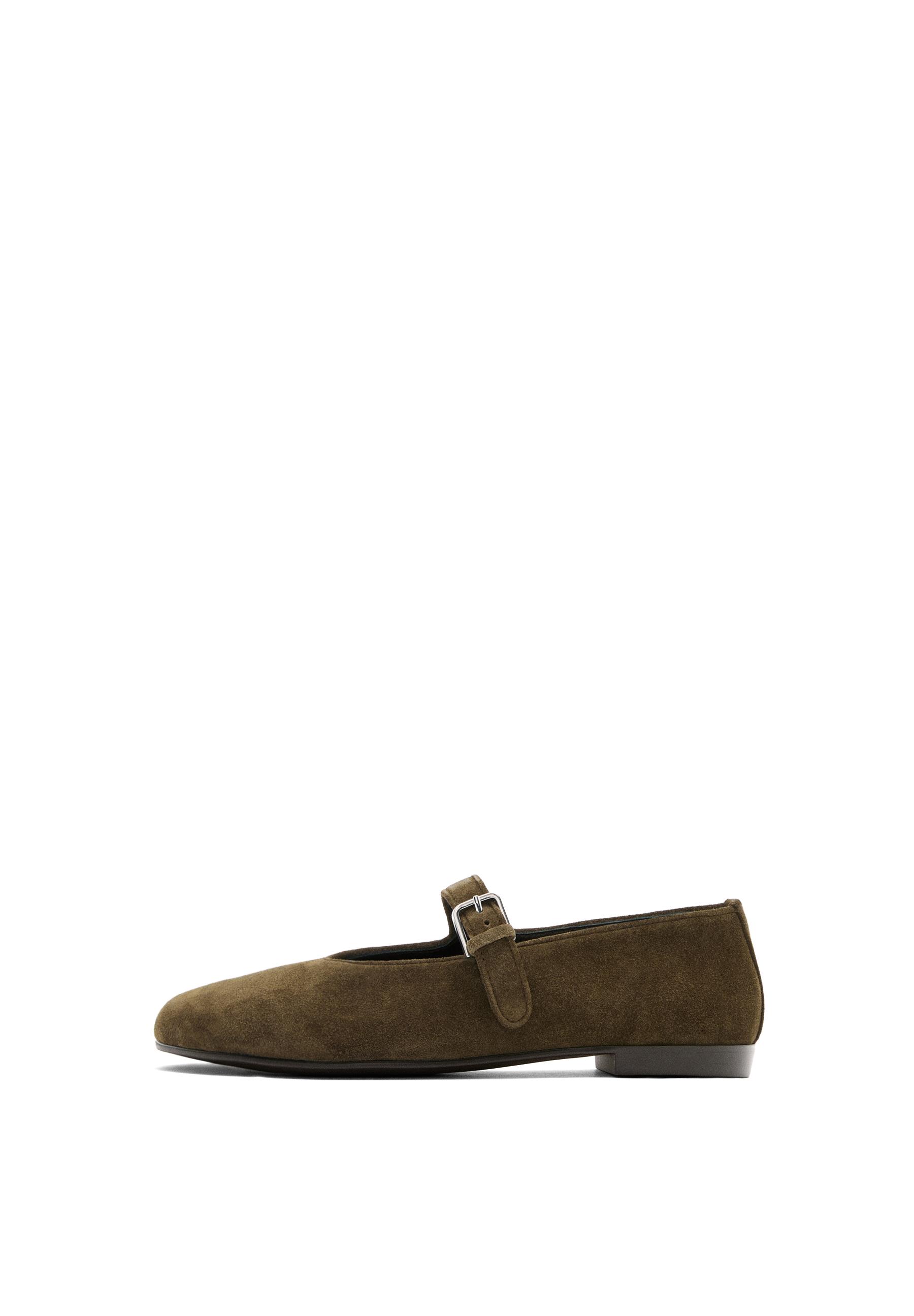 Split leather ballet flats — KHAKI