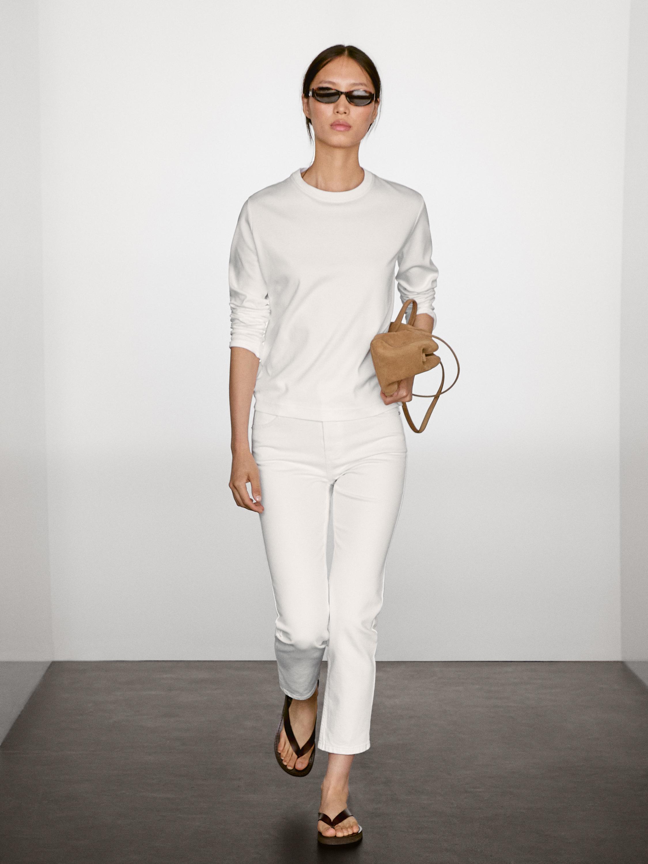 100% cotton interlock long sleeve T-shirt — Off white