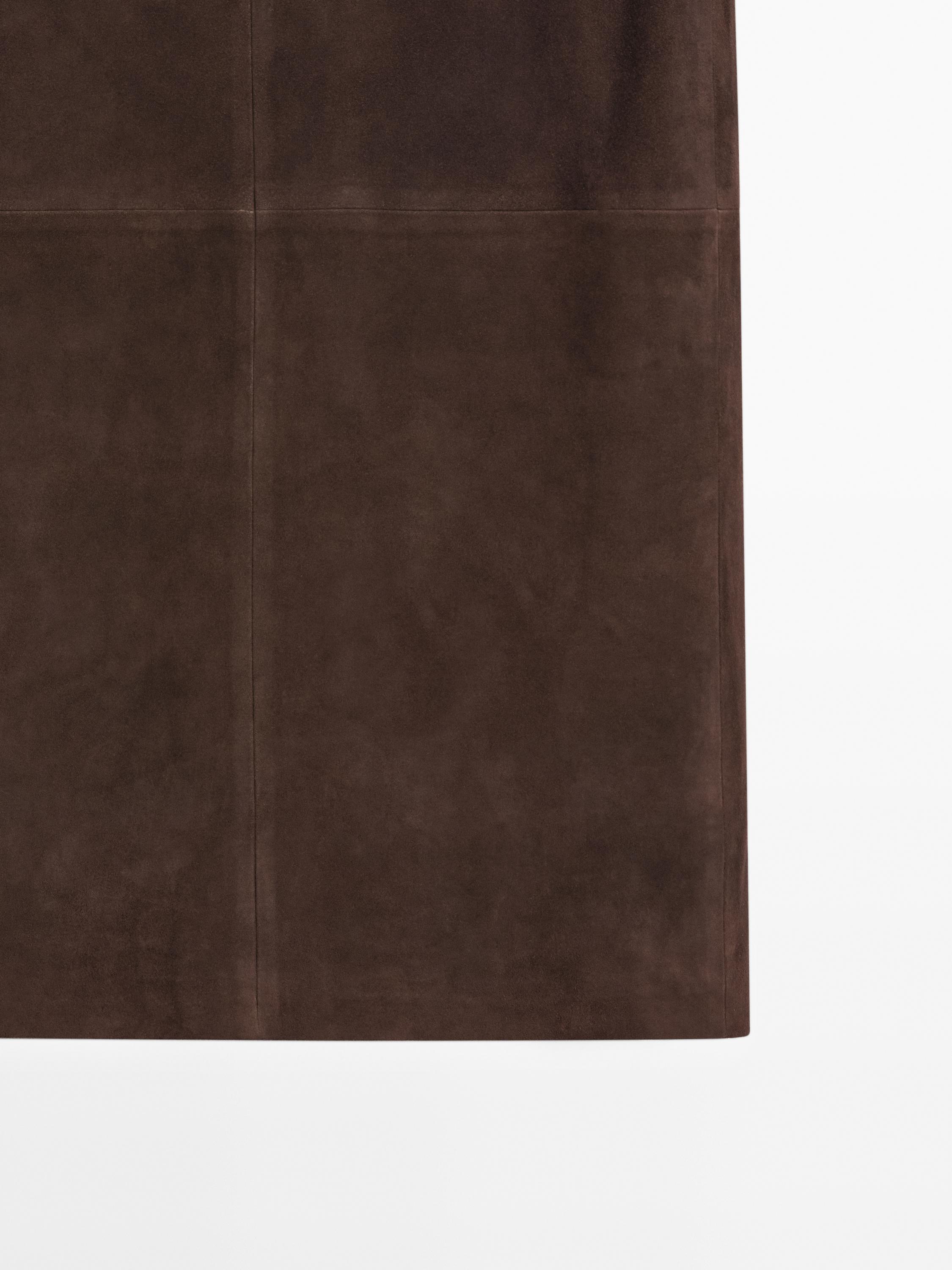 Straight suede leather midi skirt