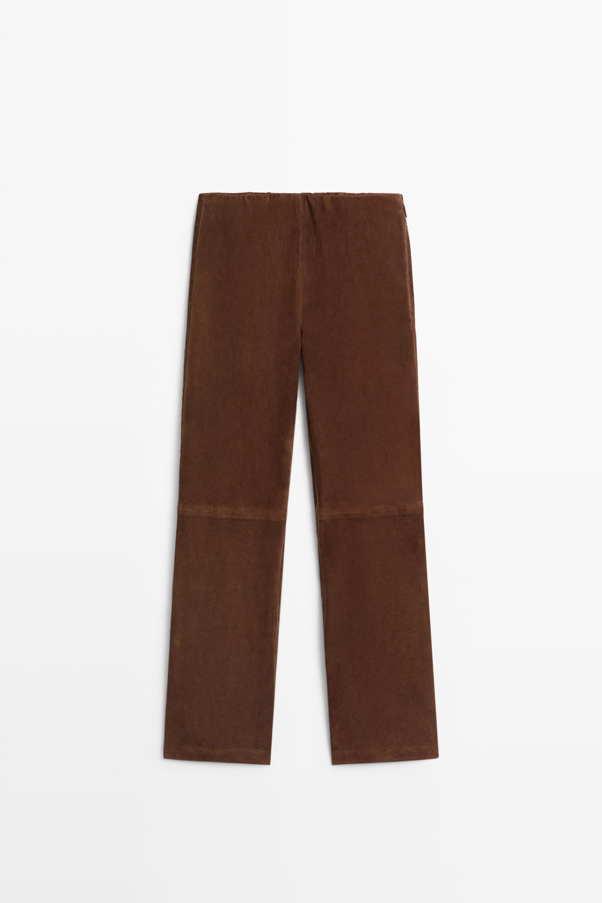 Suede flare fit leggings — BROWN