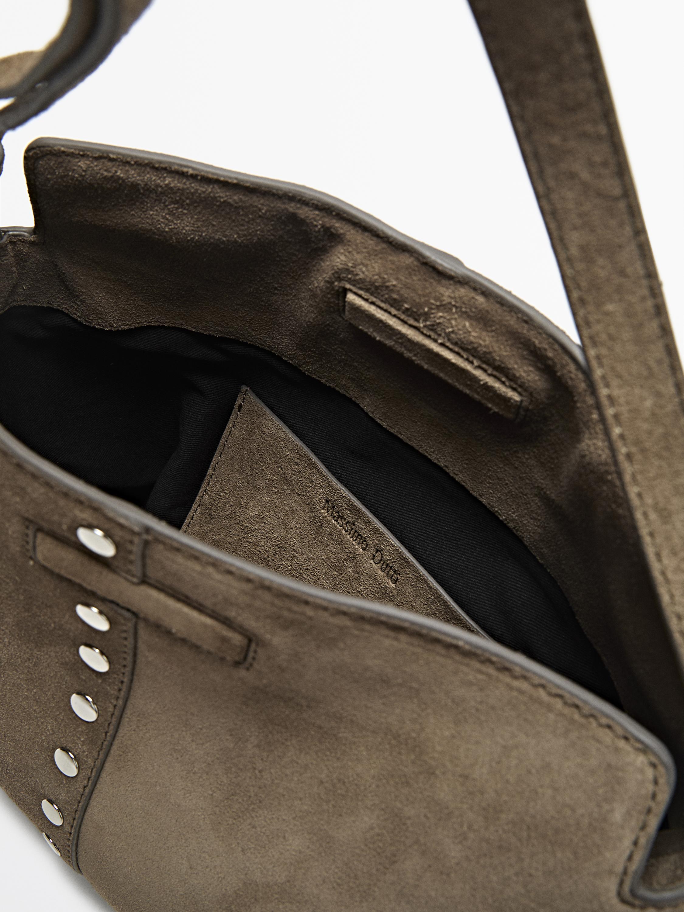 Split leather bag with stud details — MOLE BROWN