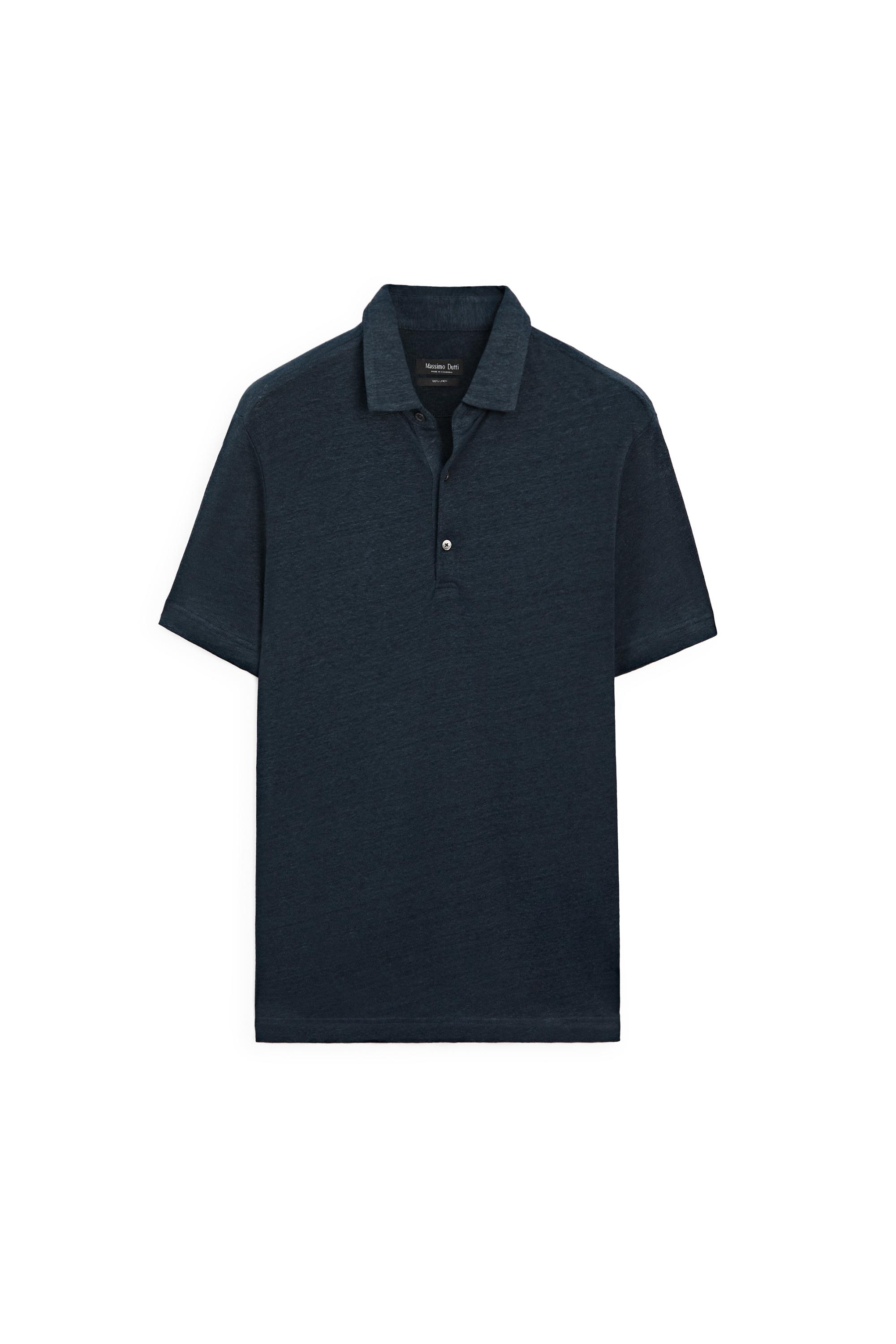 100% linen short sleeve polo shirt — NAVY BLUE