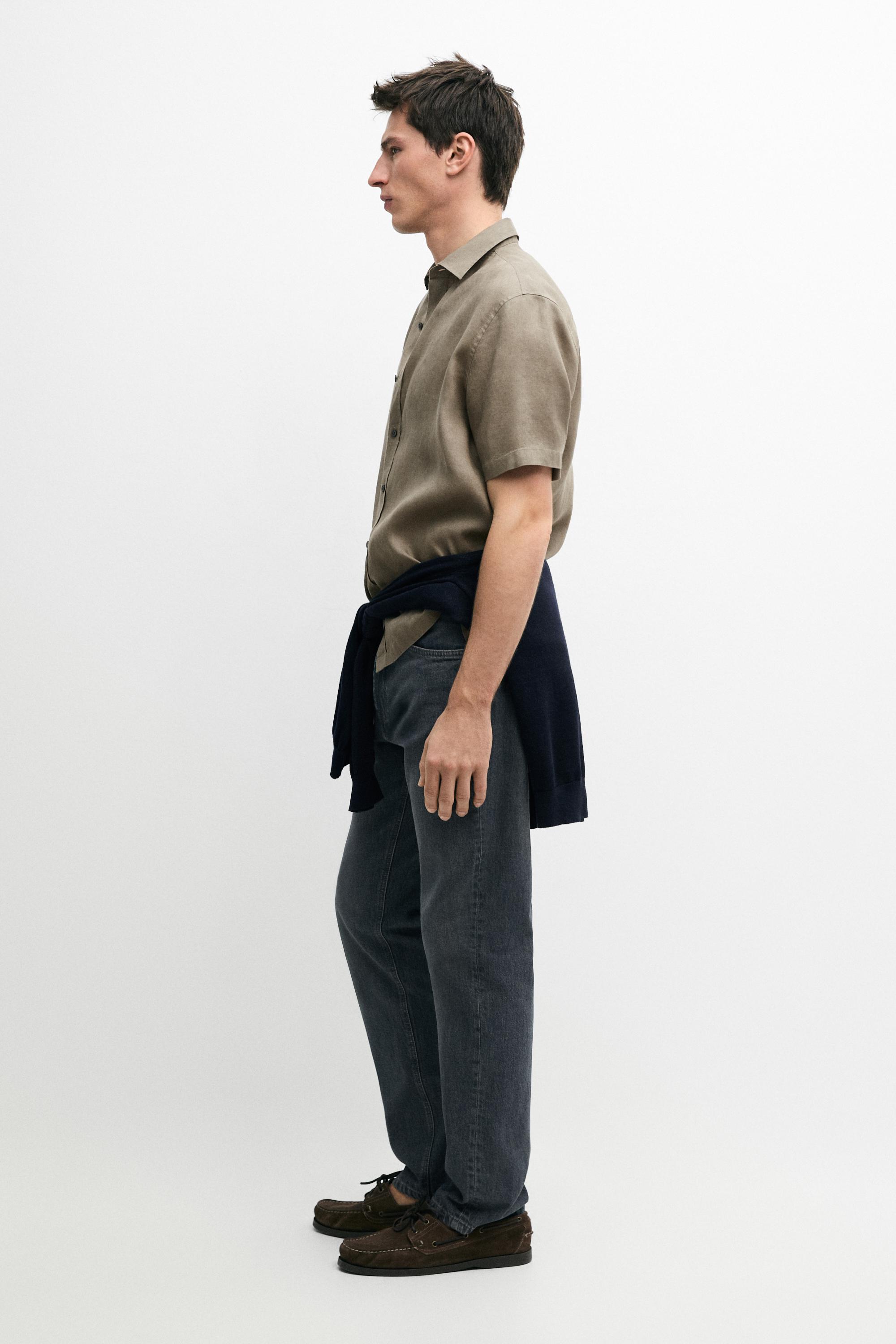 100% linen regular fit short sleeve shirt — SAND