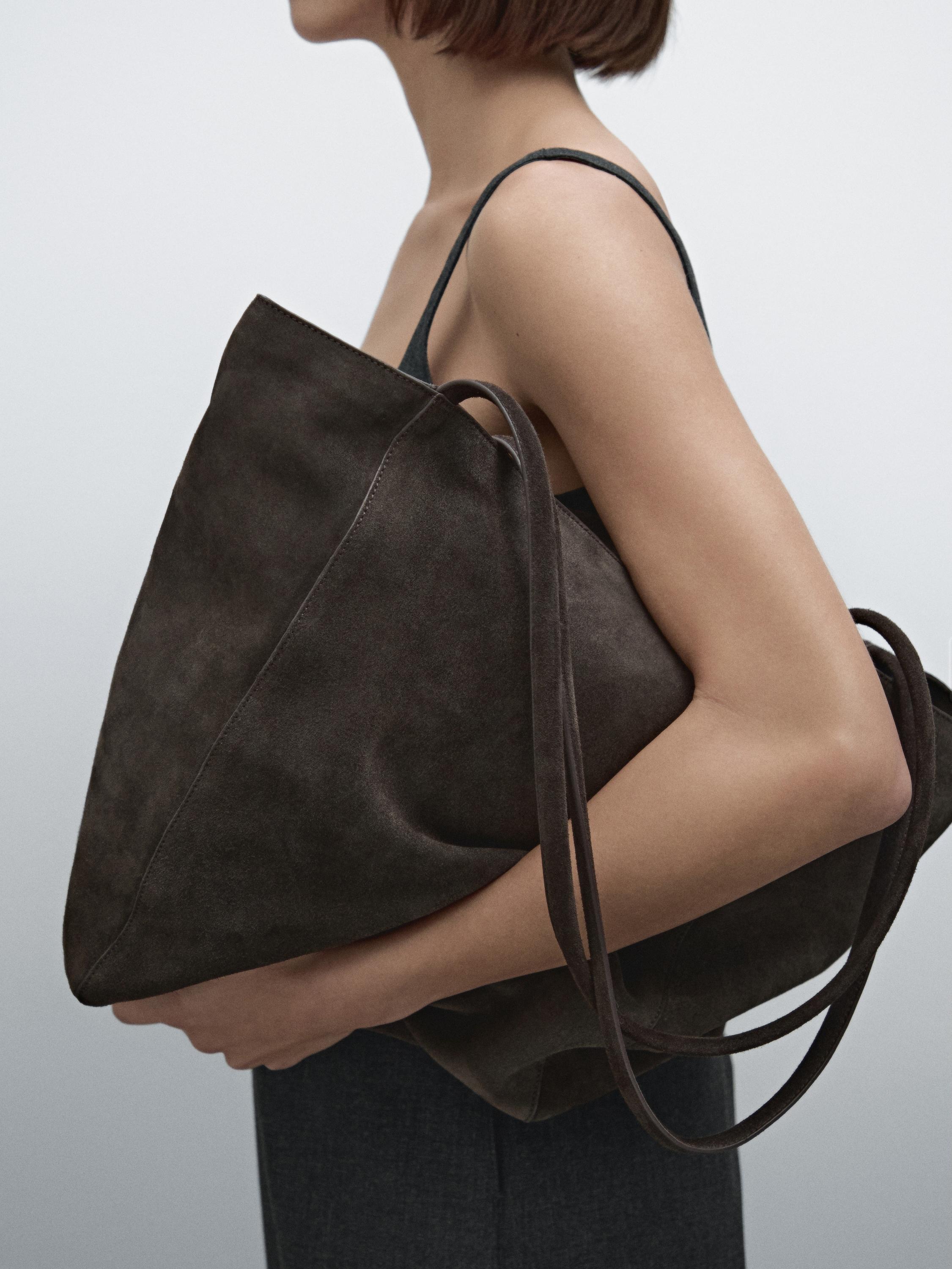Split suede leather bucket bag