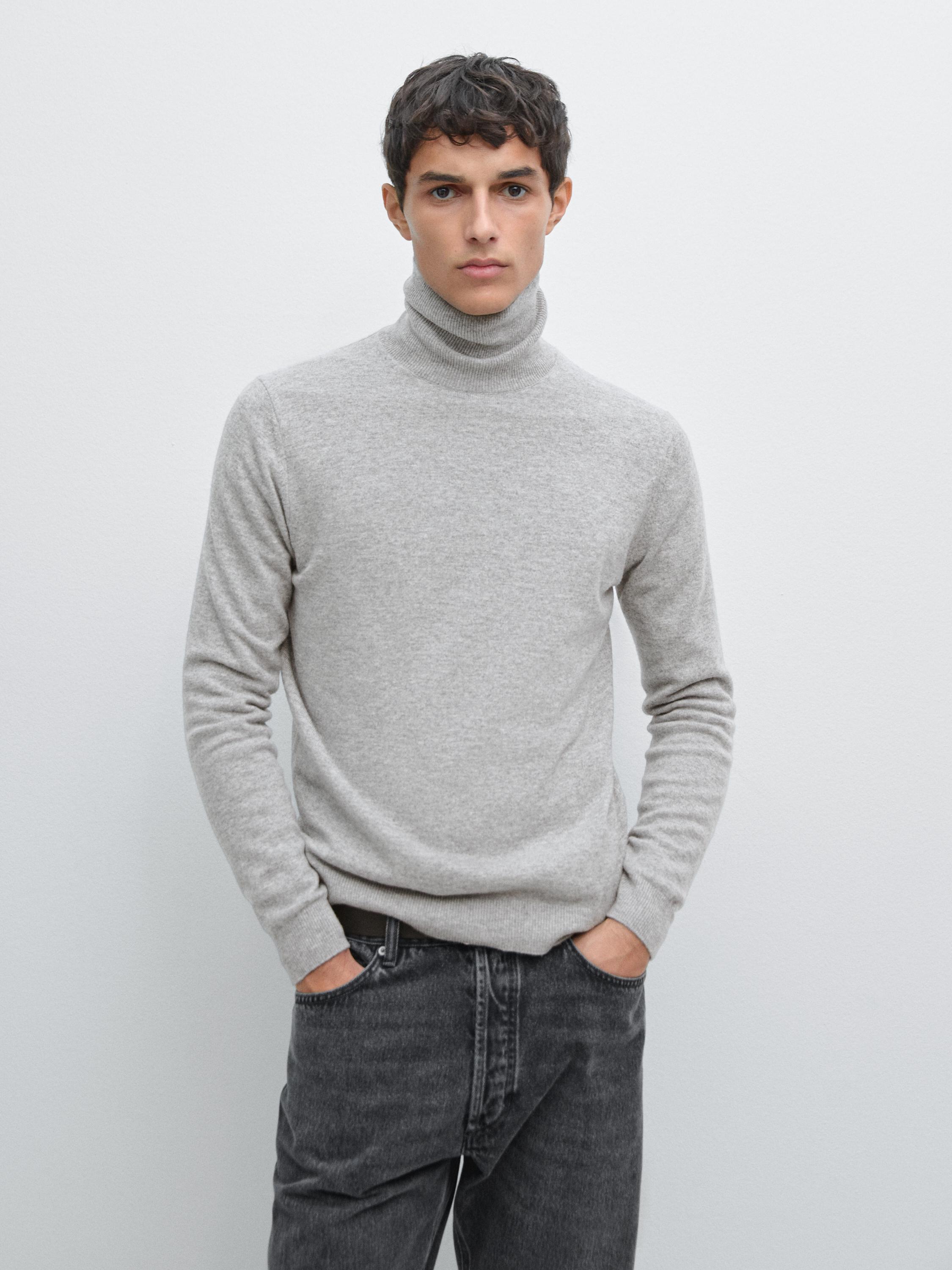 Wool blend knit sweater with high neck