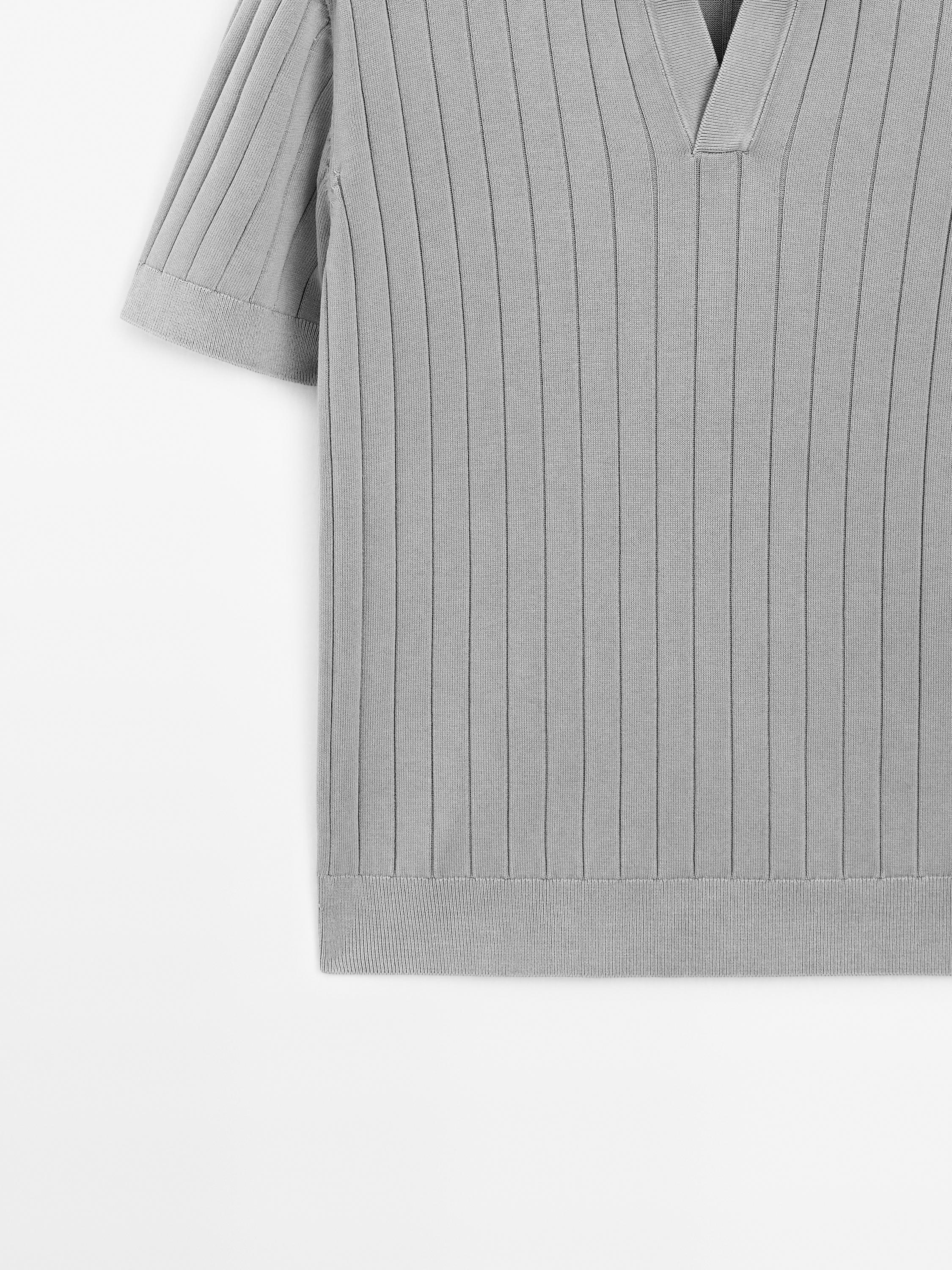 V-neck cotton polo sweater with trims