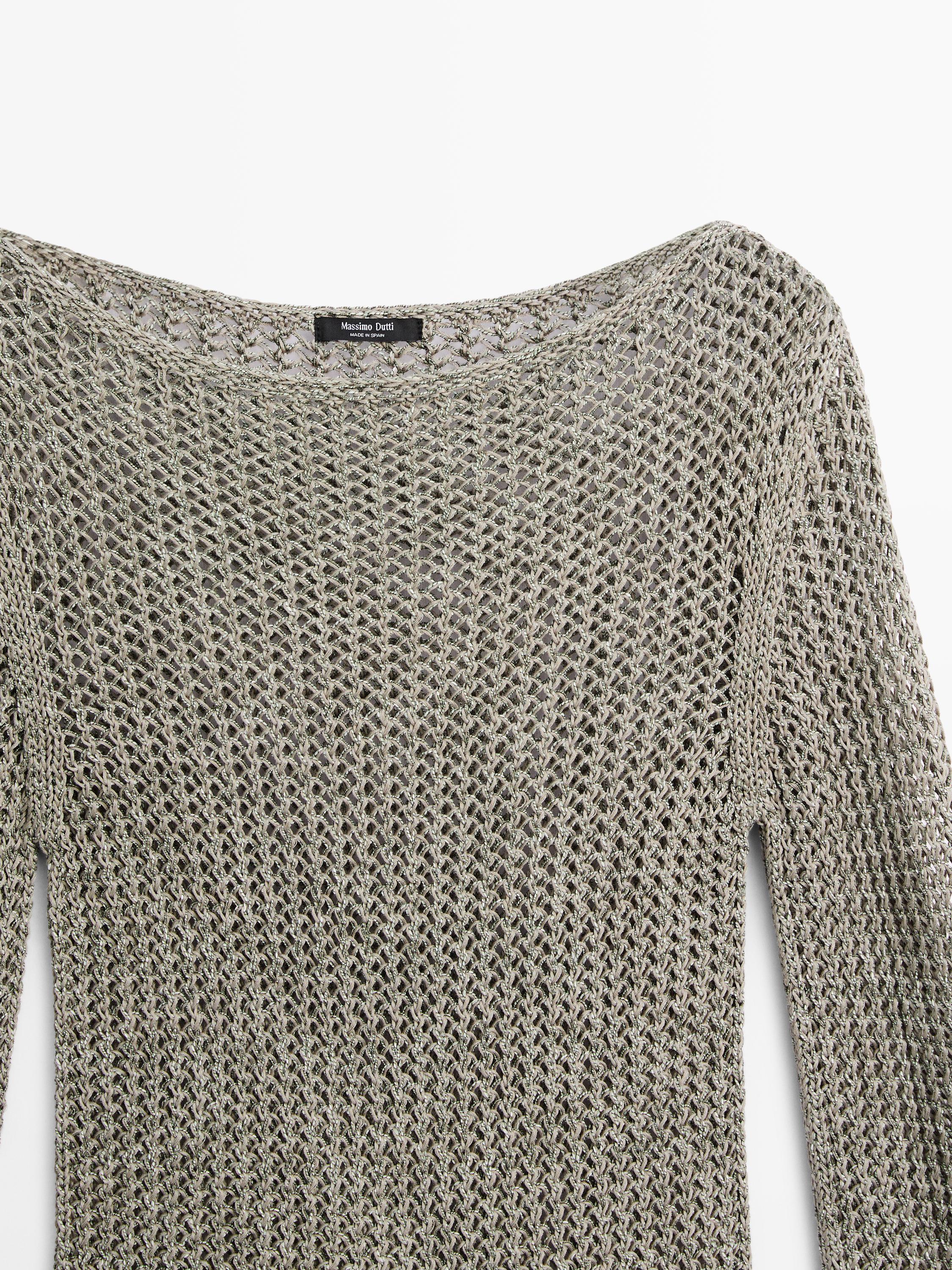 Cotton blend cutwork sweater — Greyish green