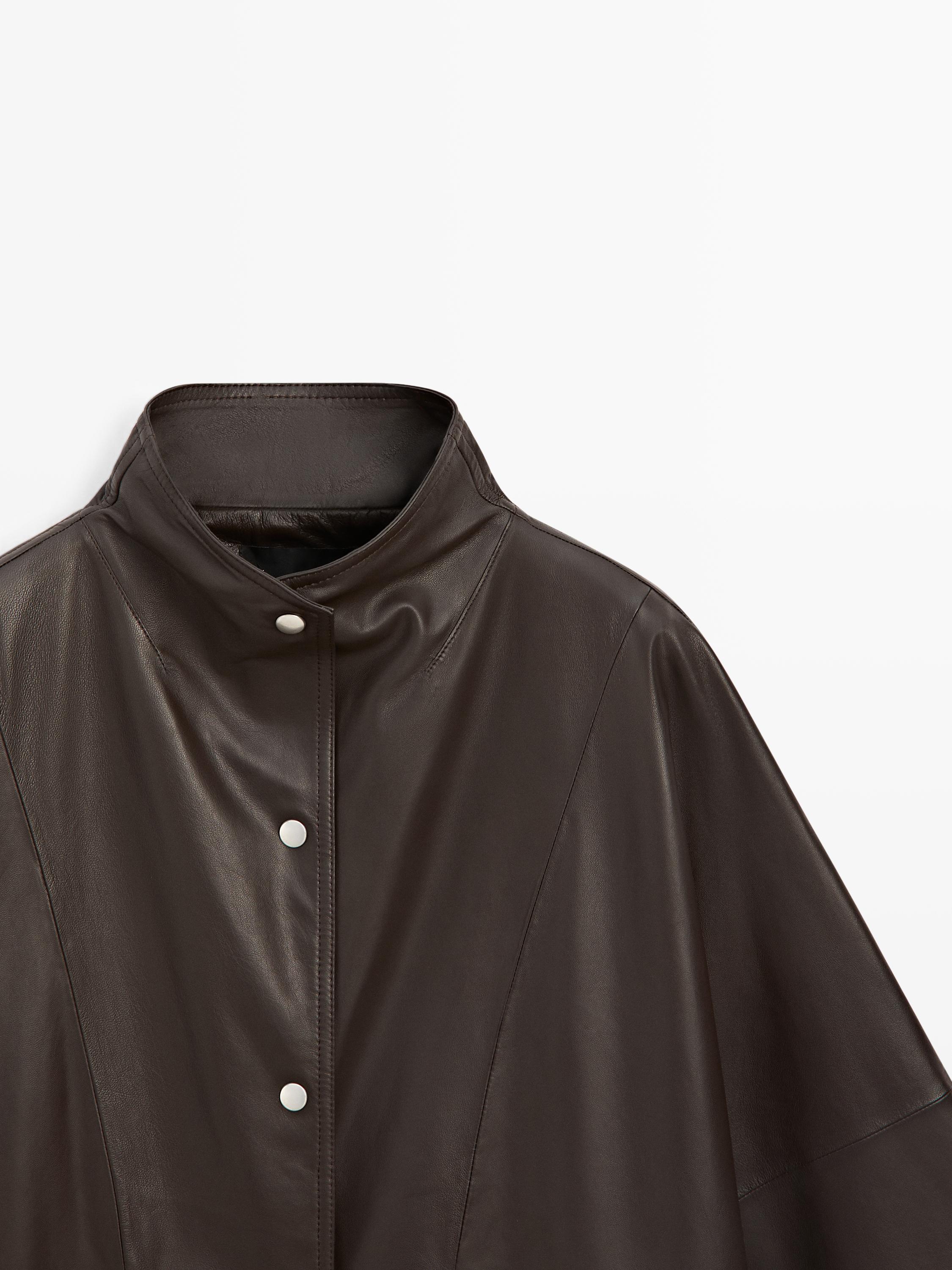Nappa leather cape jacket — BROWN