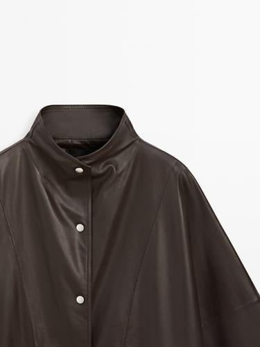 Nappa leather cape jacket — BROWN 4