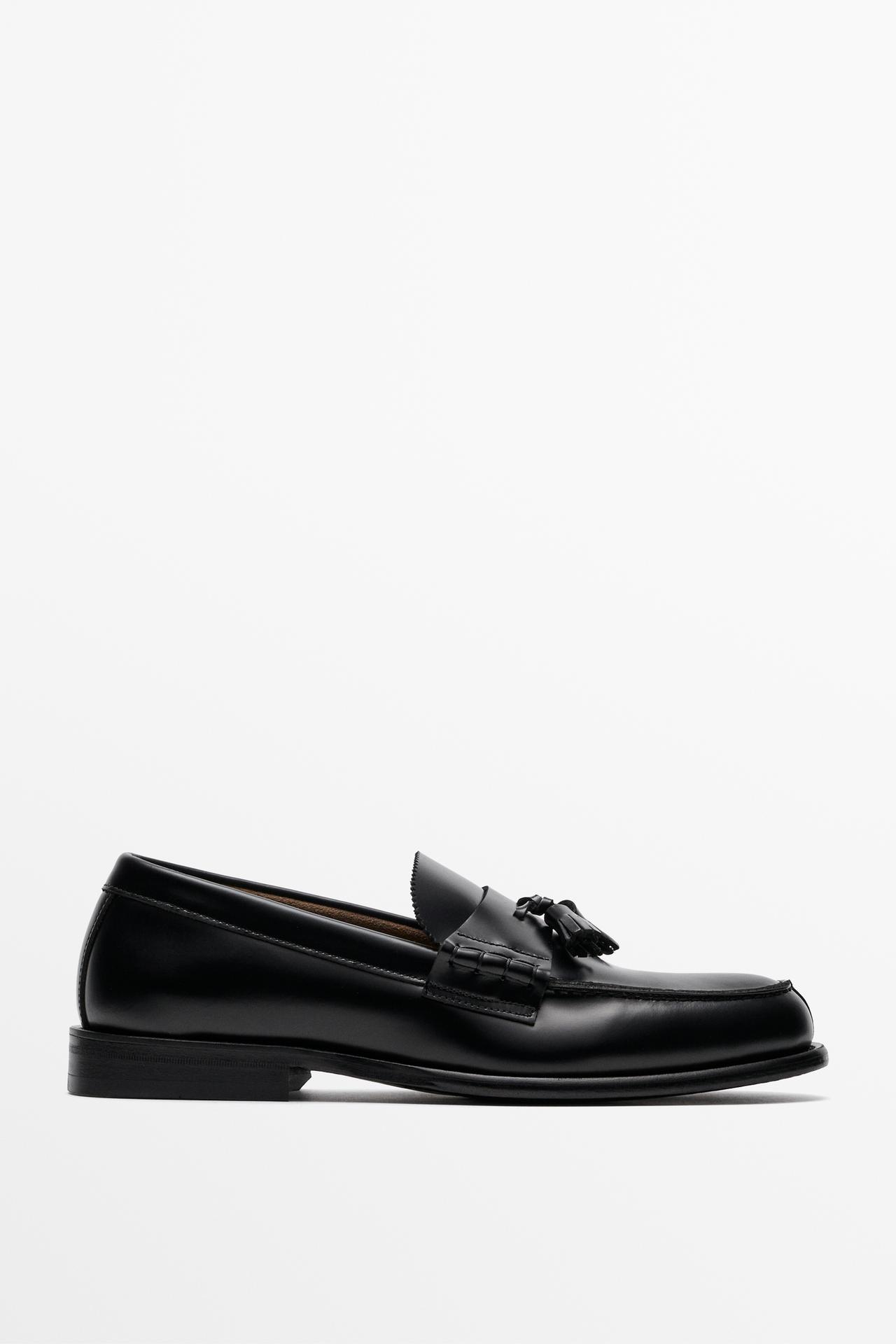 Leather tassel loafer — BLACK