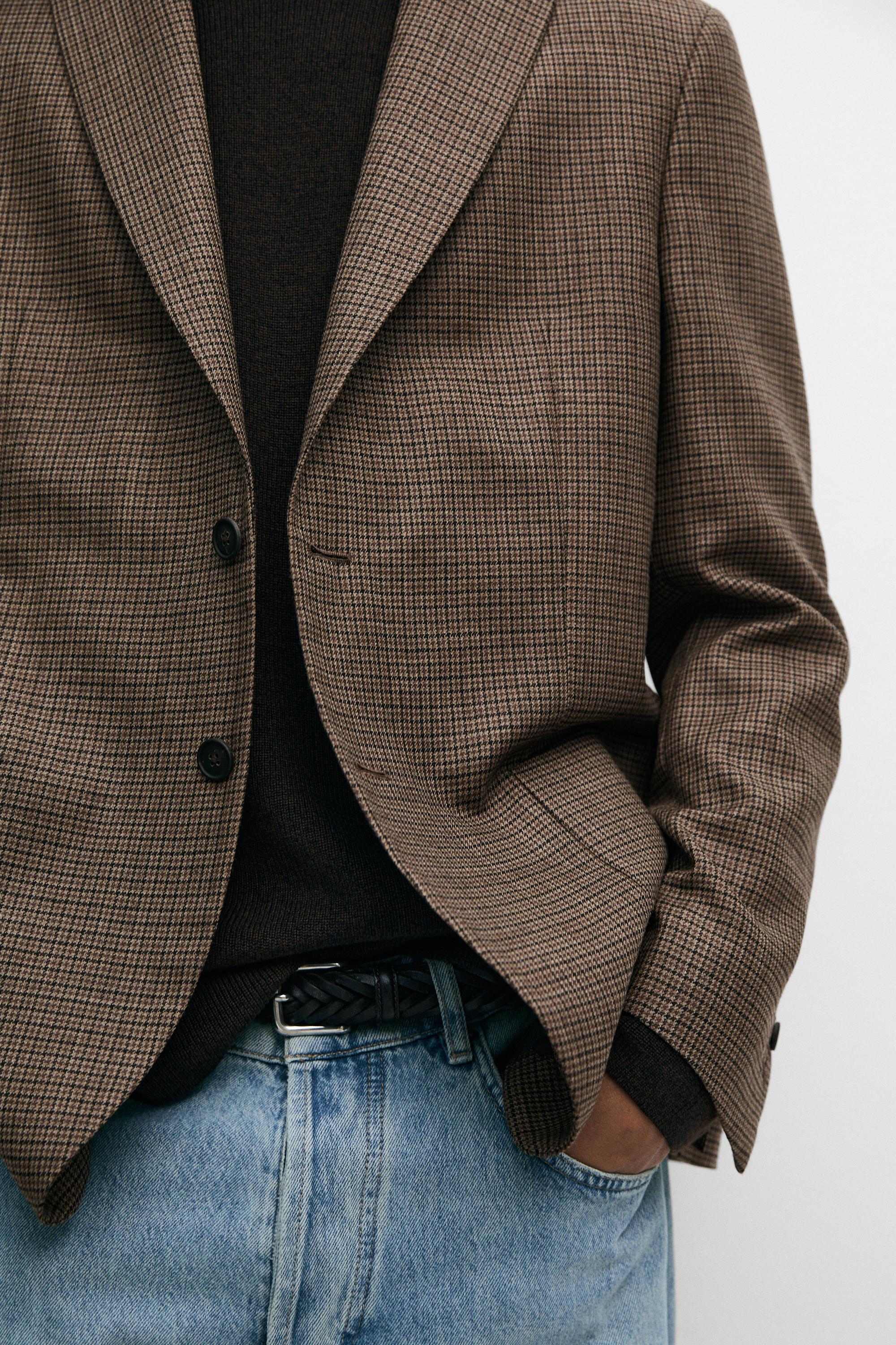 100% wool houndstooth blazer — BEIGE MARL