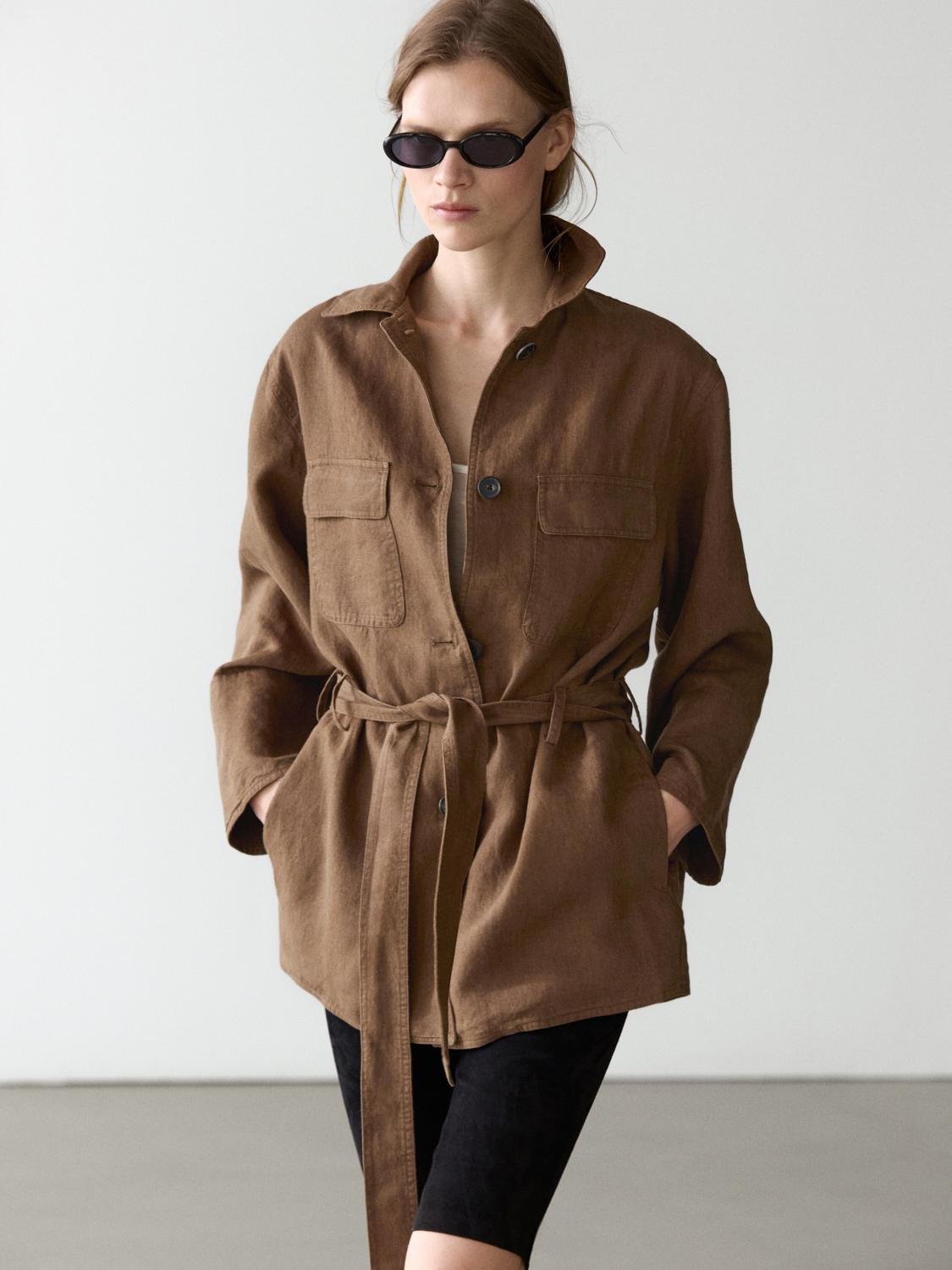 American jacket with belt detail and linen pockets