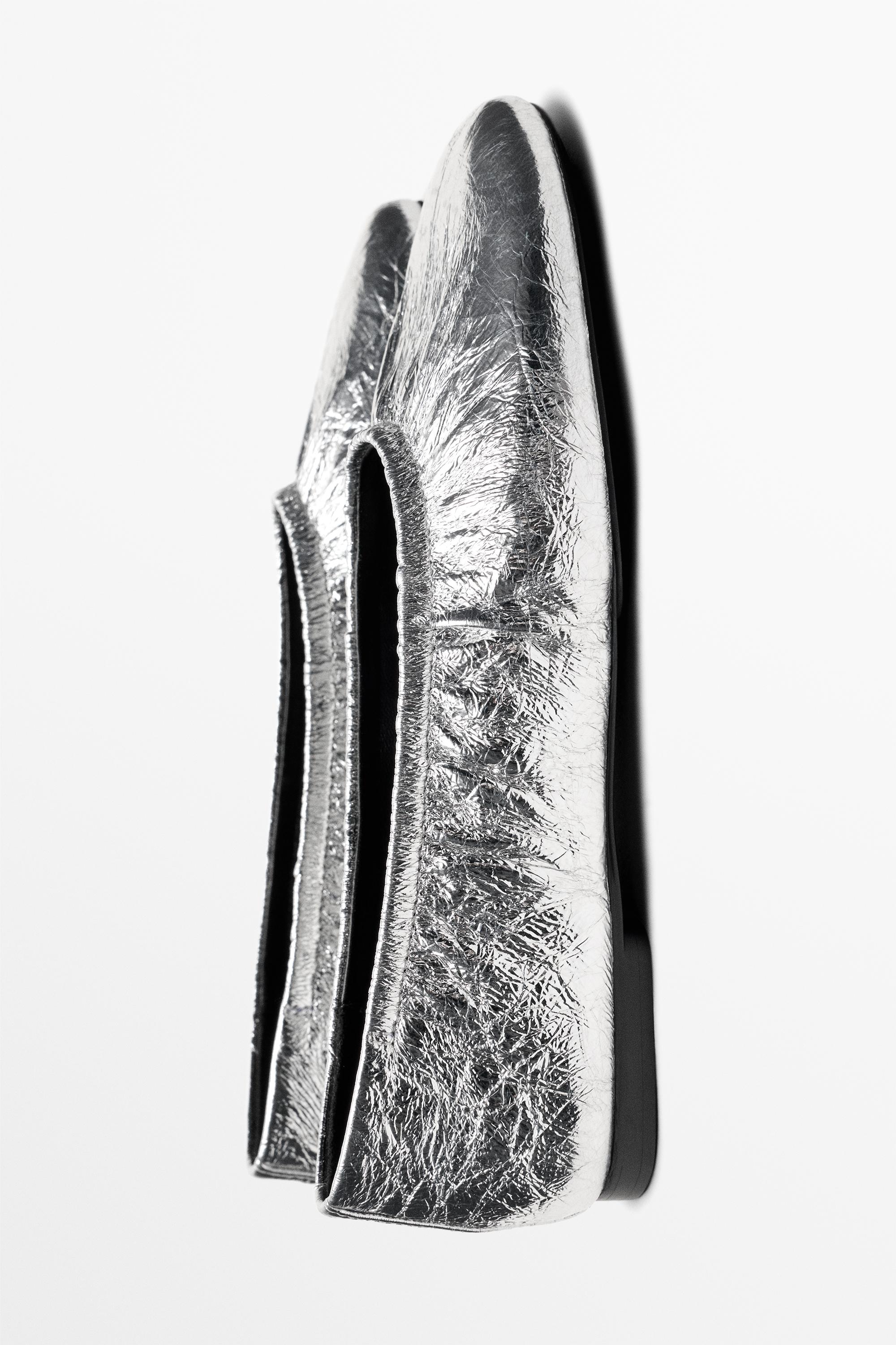Metallic leather ballet flats — SILVER
