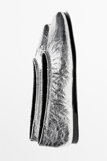 Metallic leather ballet flats — SILVER 6