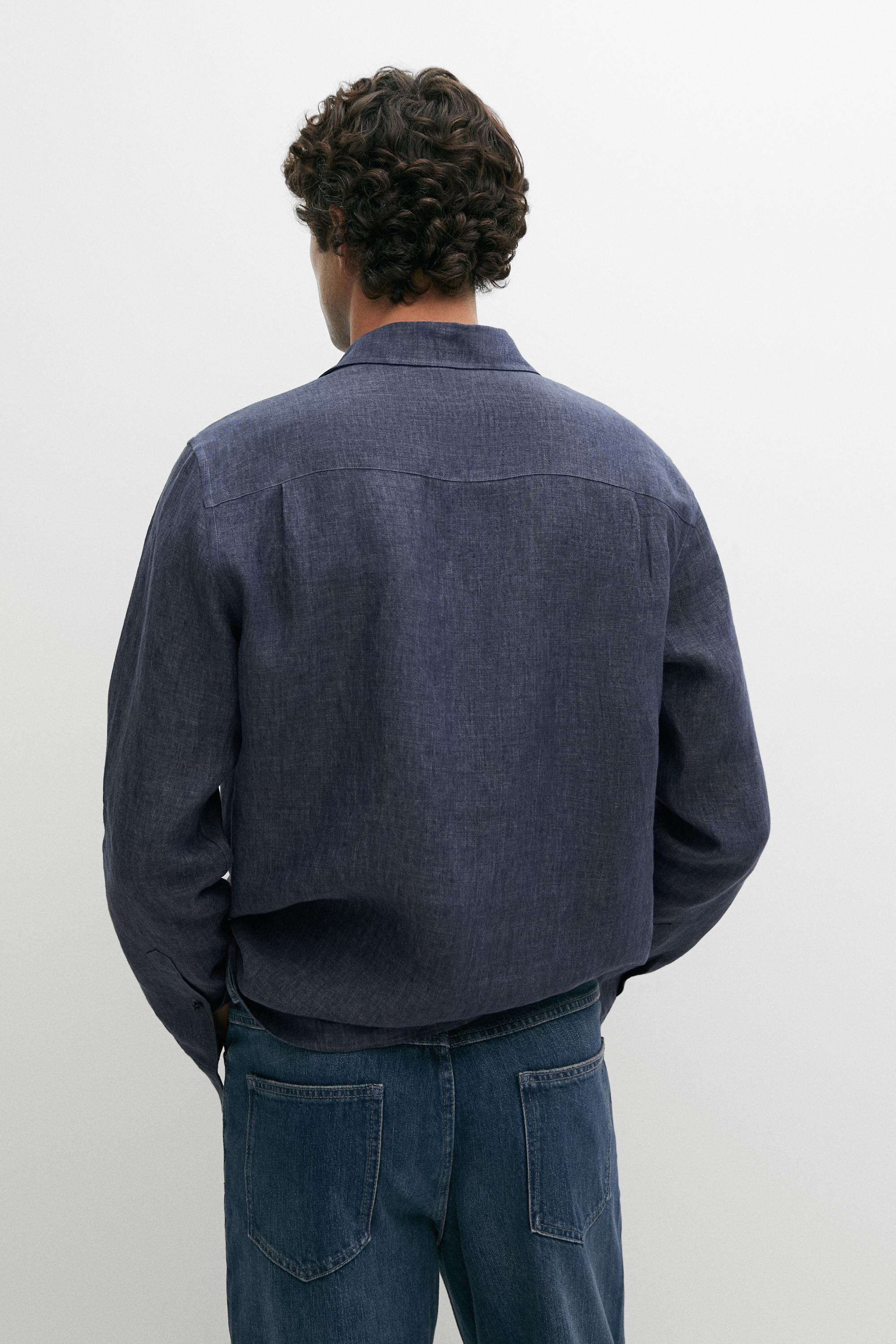 100% linen shirt with pocket — BLUE