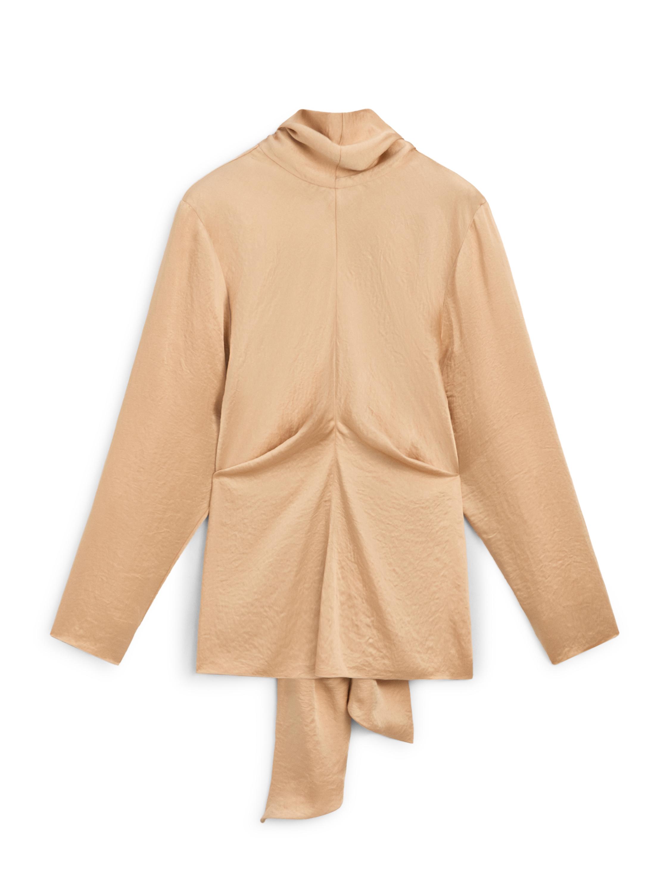 Flowing satin blouse with tie detail - STUDIO — Beige