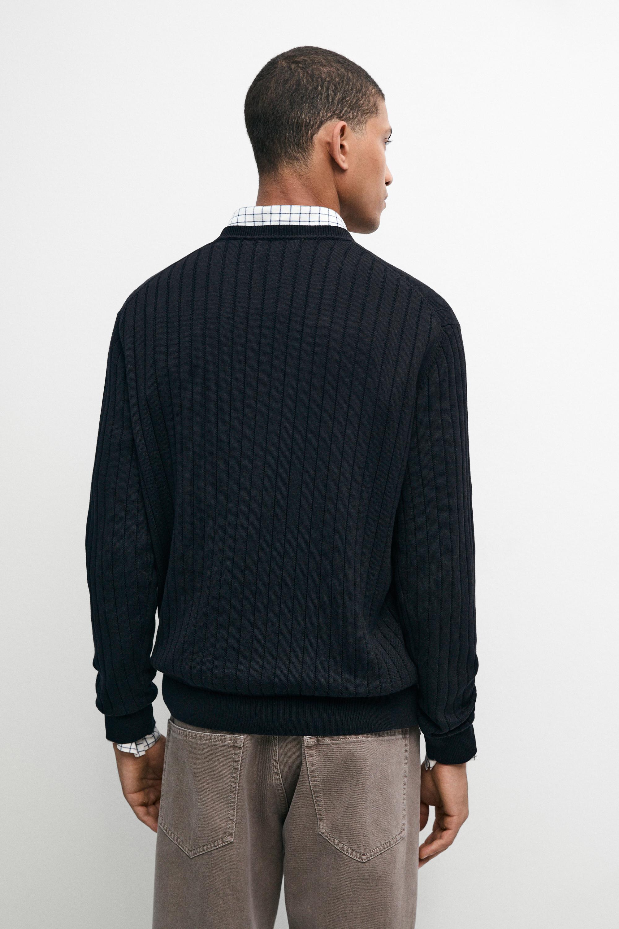 100% cotton ribbed knit sweater — NAVY BLUE