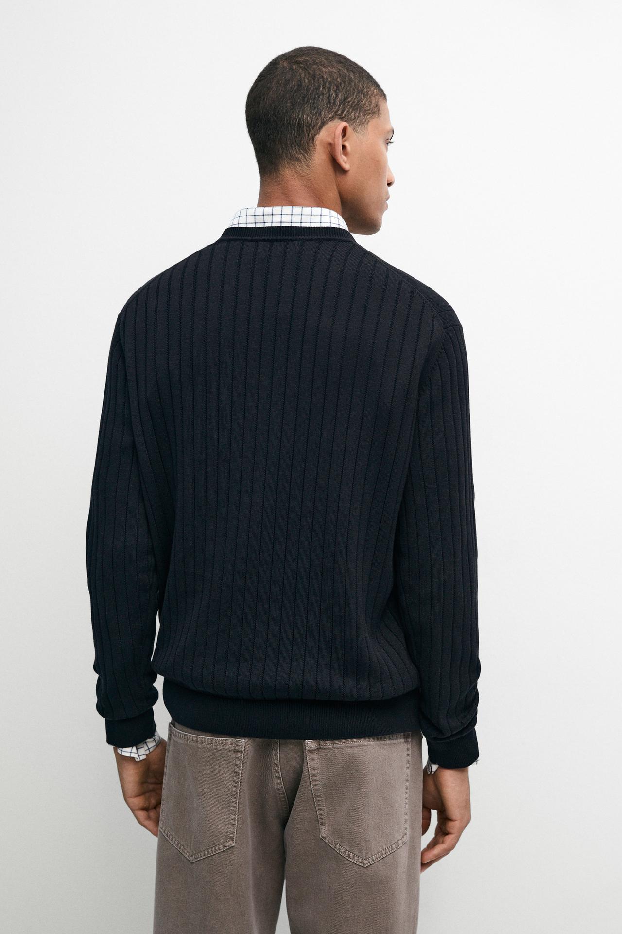 100% cotton ribbed knit sweater — NAVY BLUE