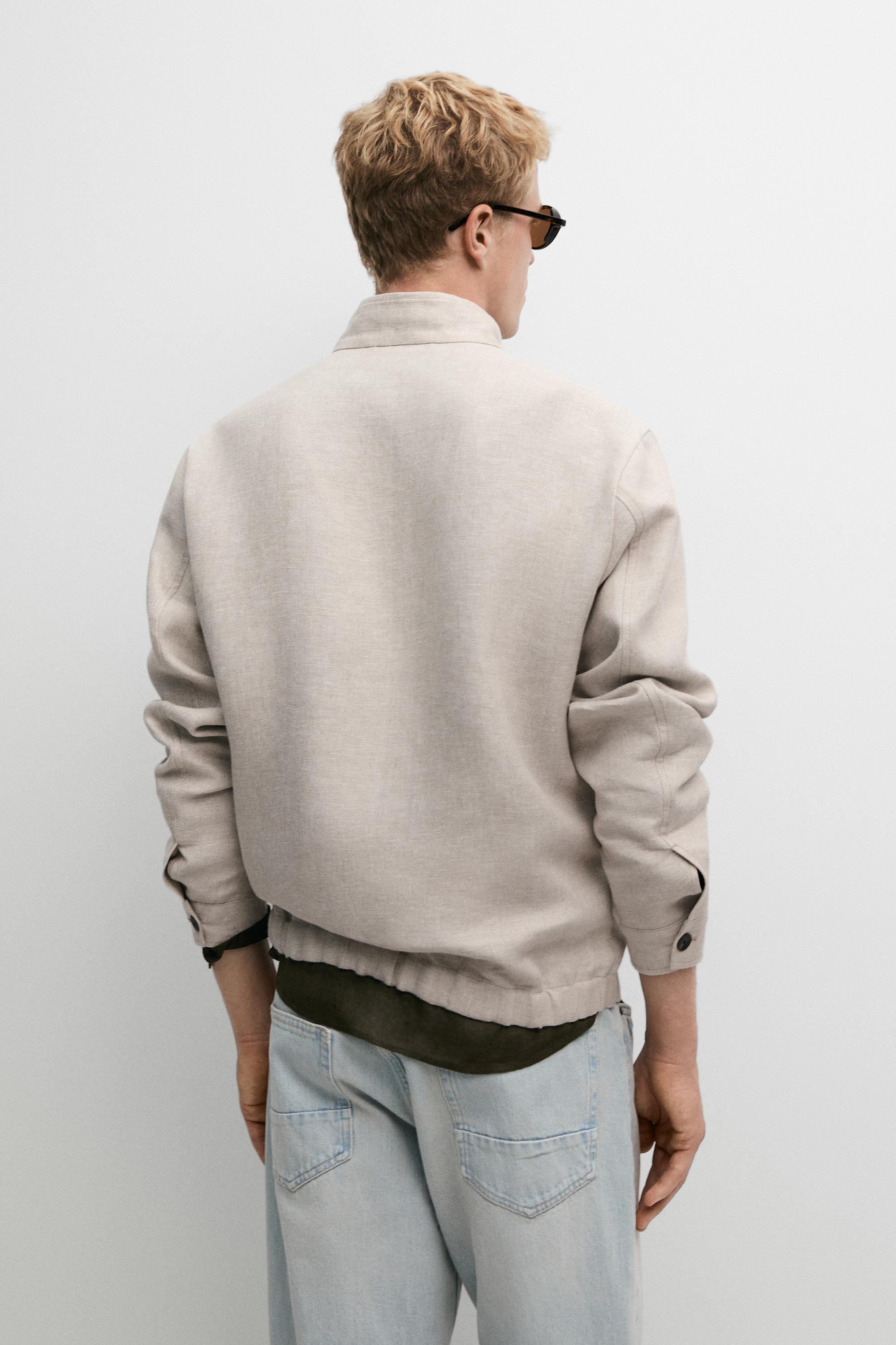 100% linen total look jacket with pockets — CREAM