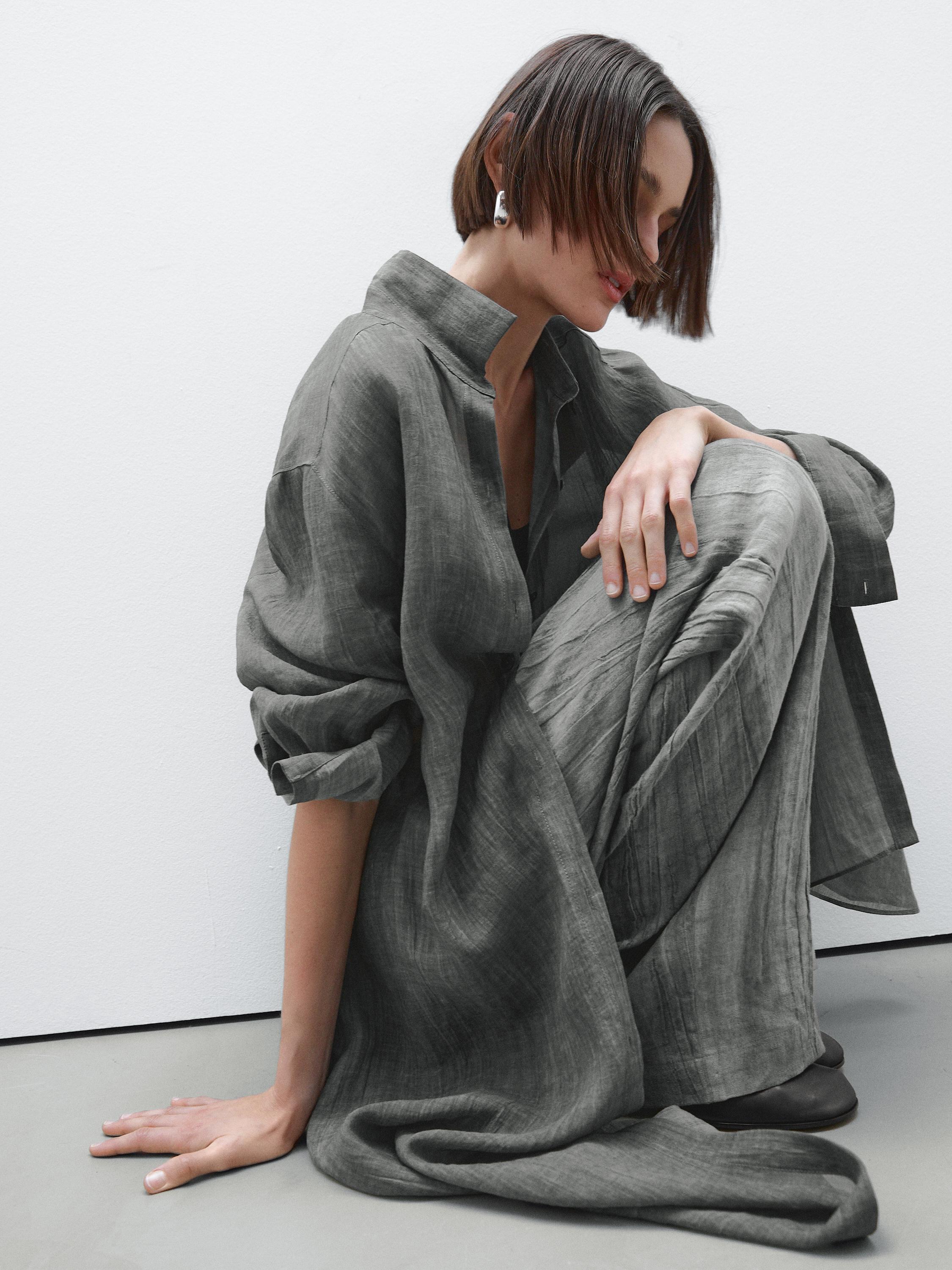 Semi-sheer ramie blend oversize blouse