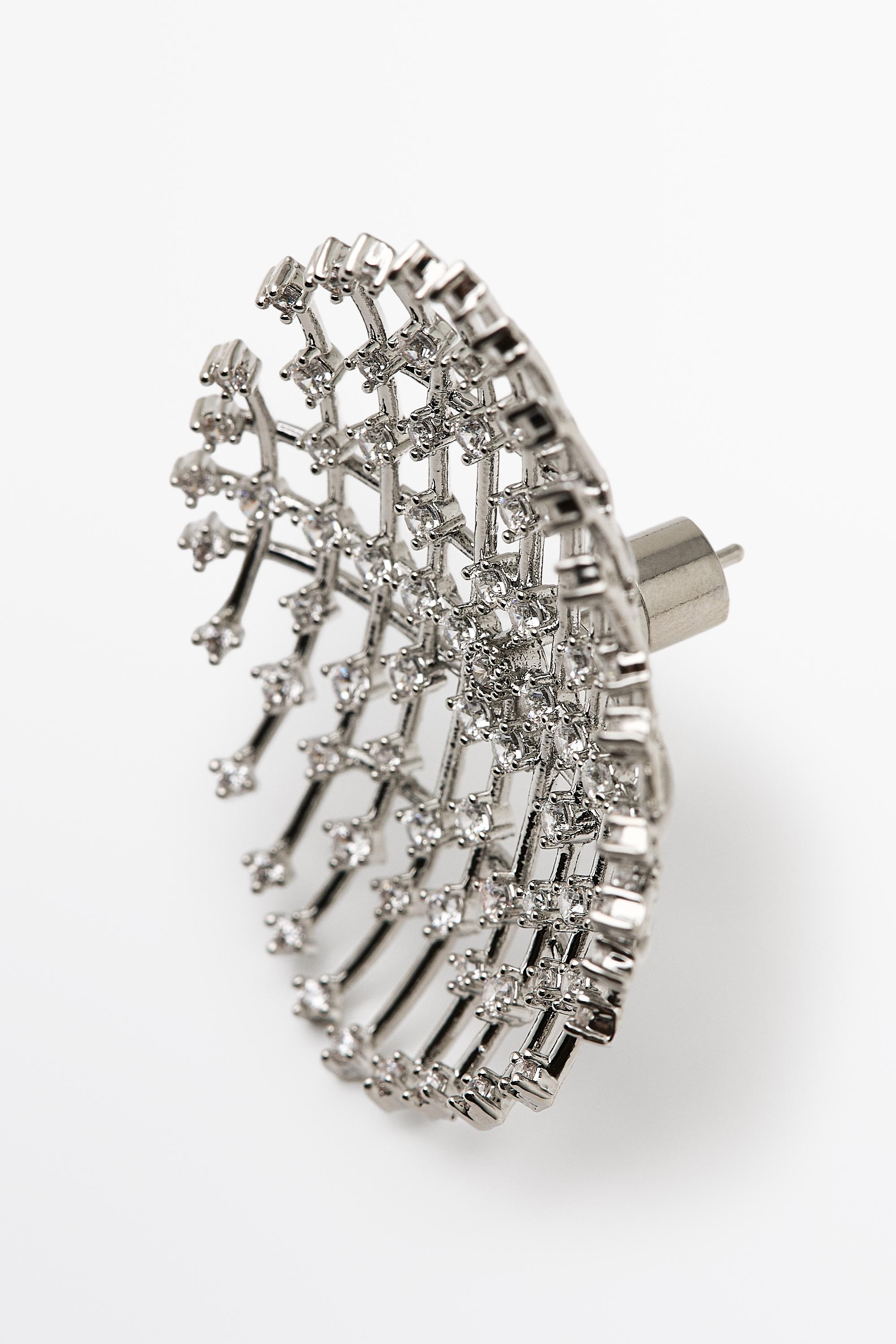 Geometric rhinestone hoop earrings — SILVER