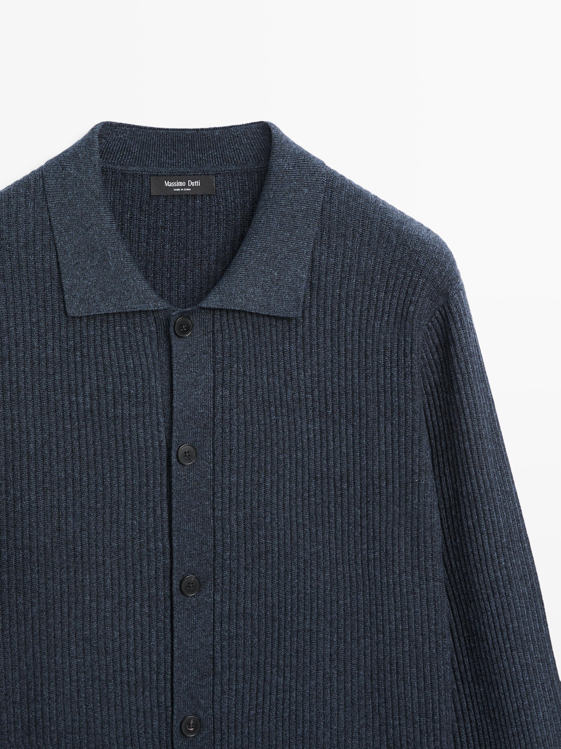 Ribbed button-up knit cardigan — INDIGO