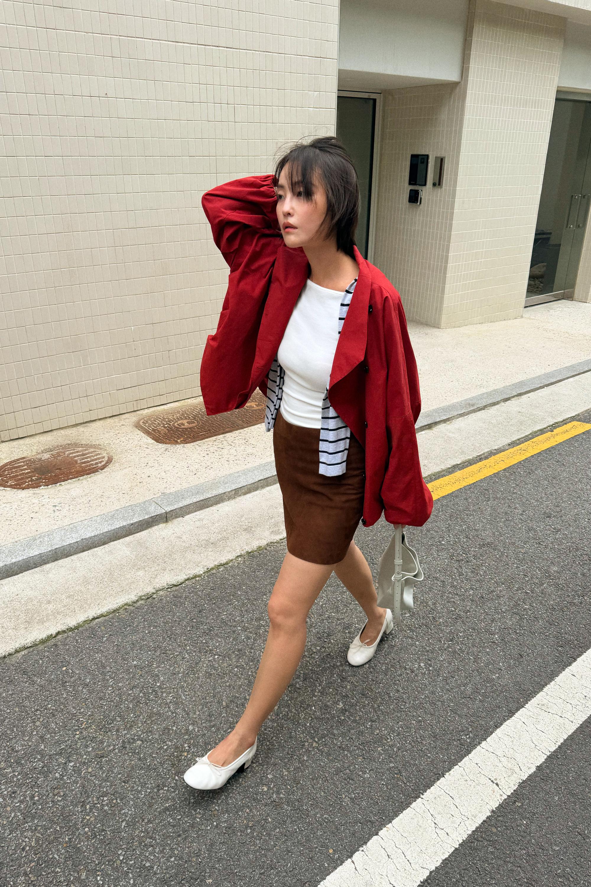 Suede leather mini skirt — MOLE BROWN