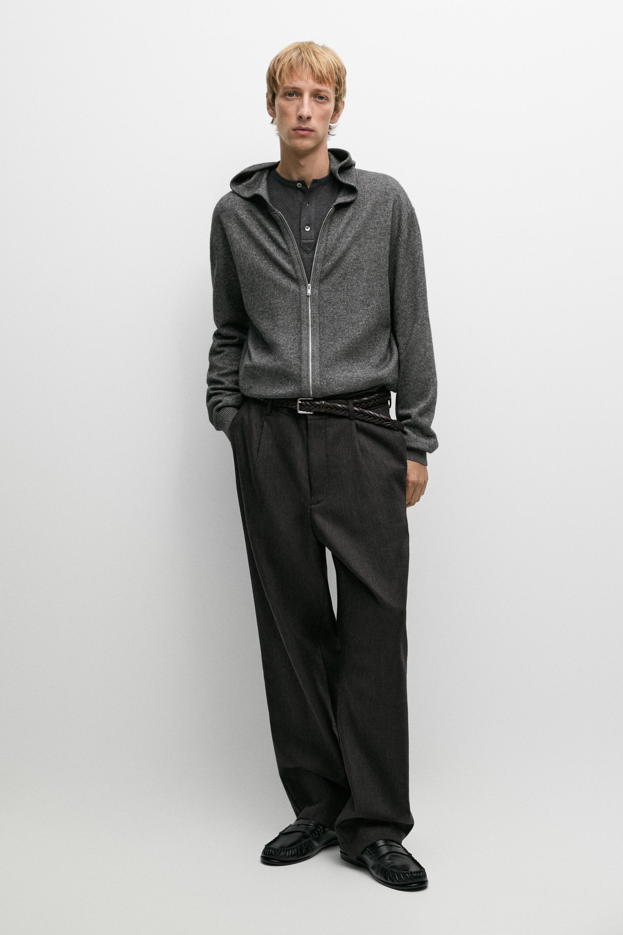 Wool-blend knit hooded cardigan
