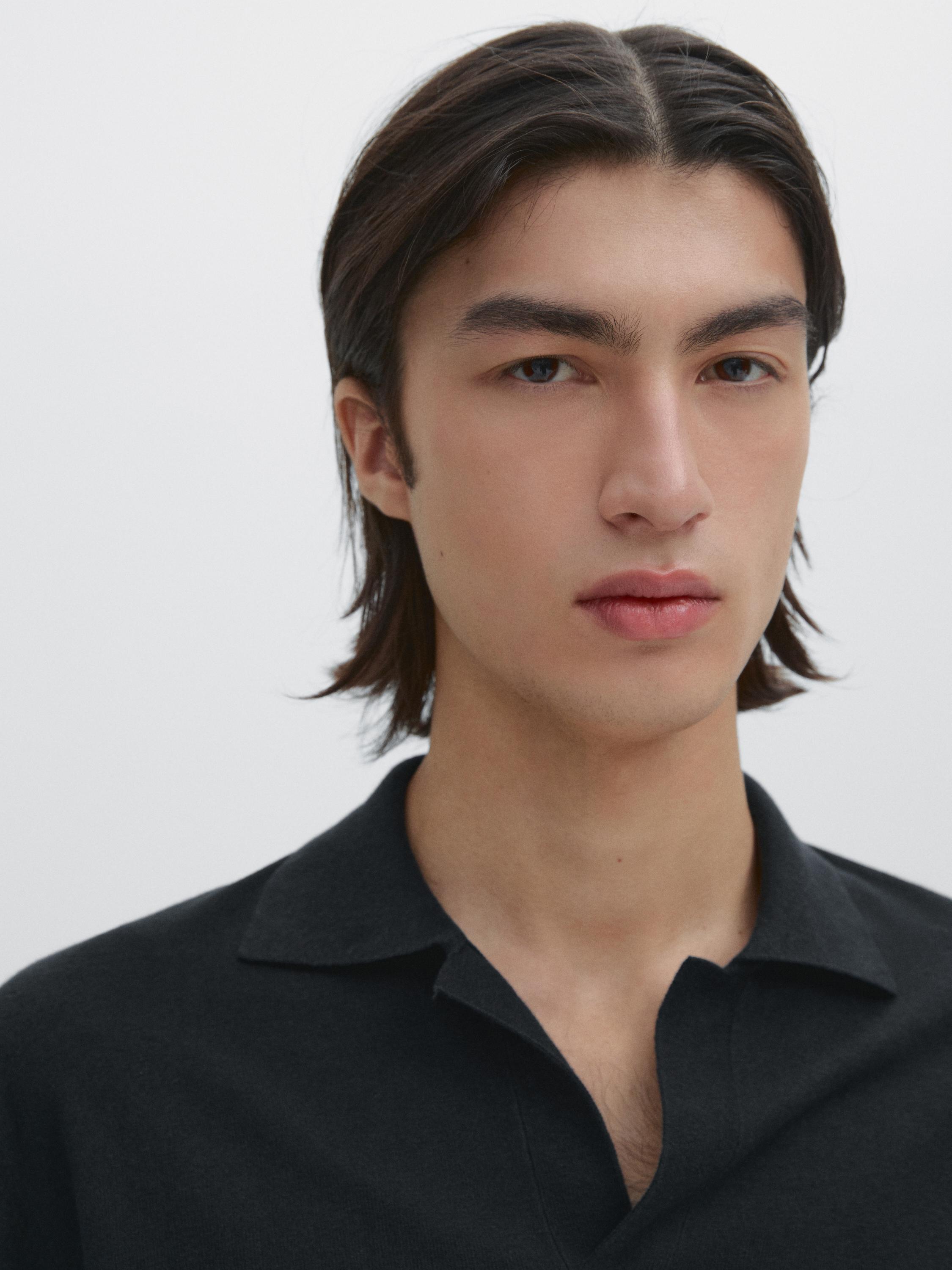 Cotton blend knit polo sweater