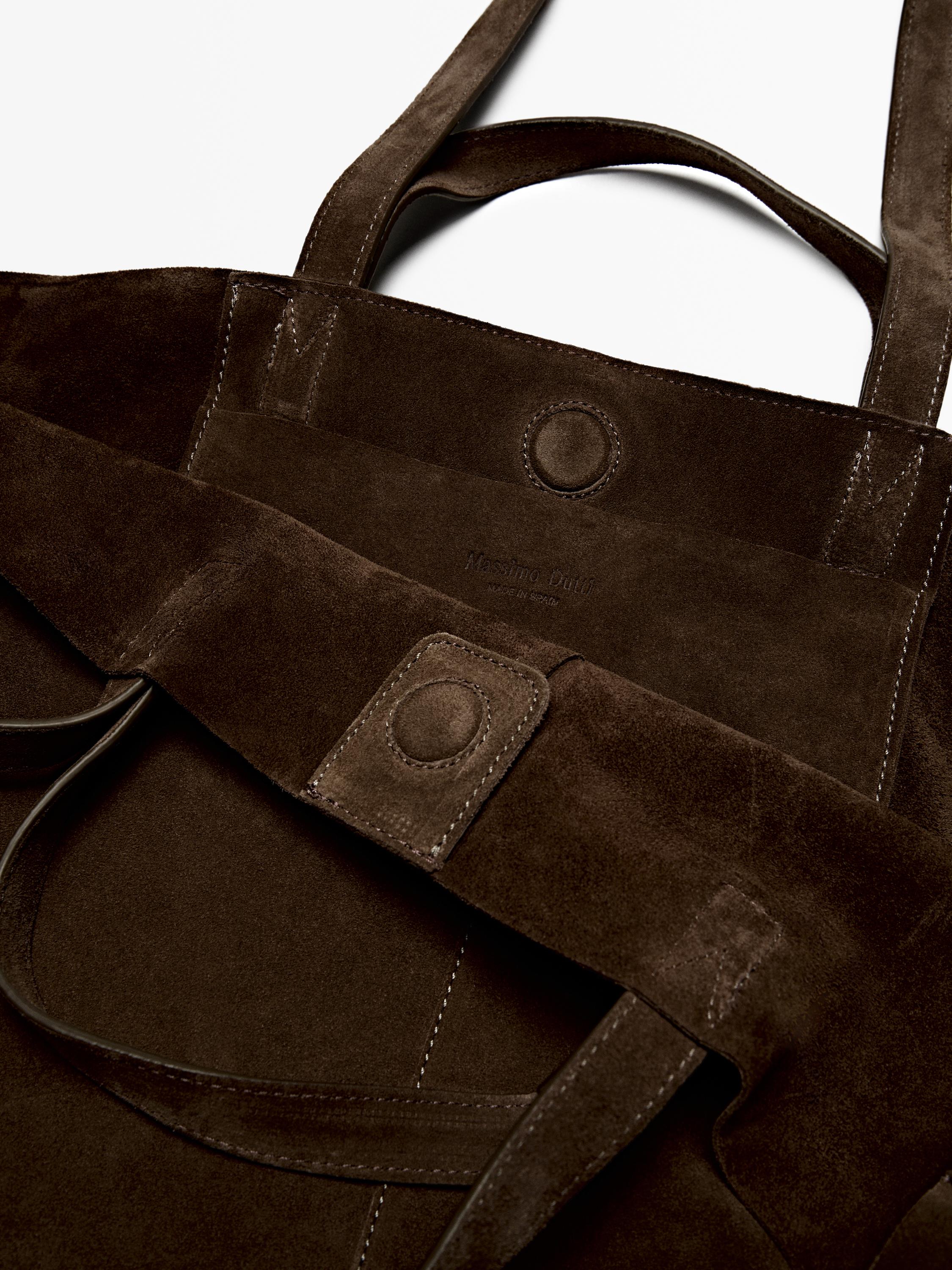 Leather and split leather maxi shopper bag