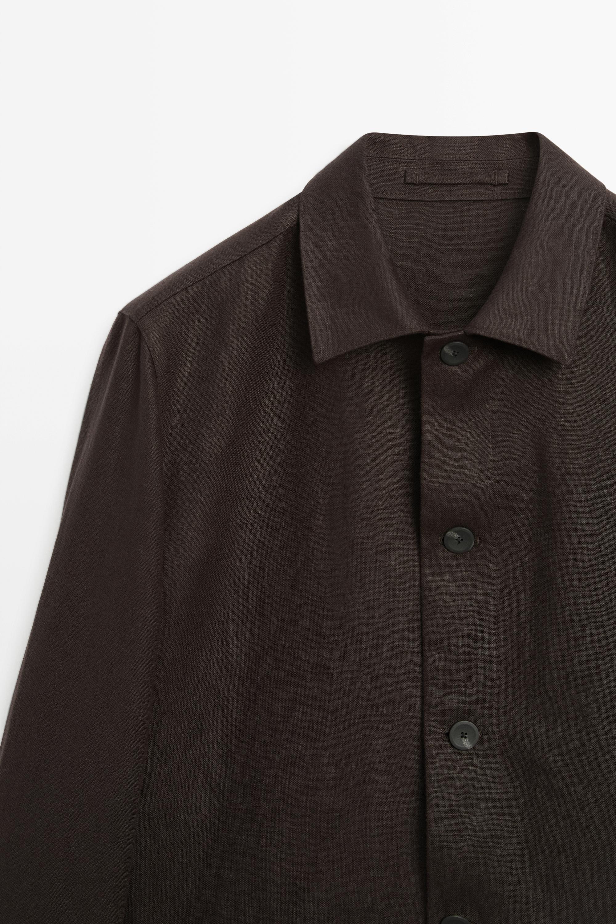100% linen total look overshirt — BROWN