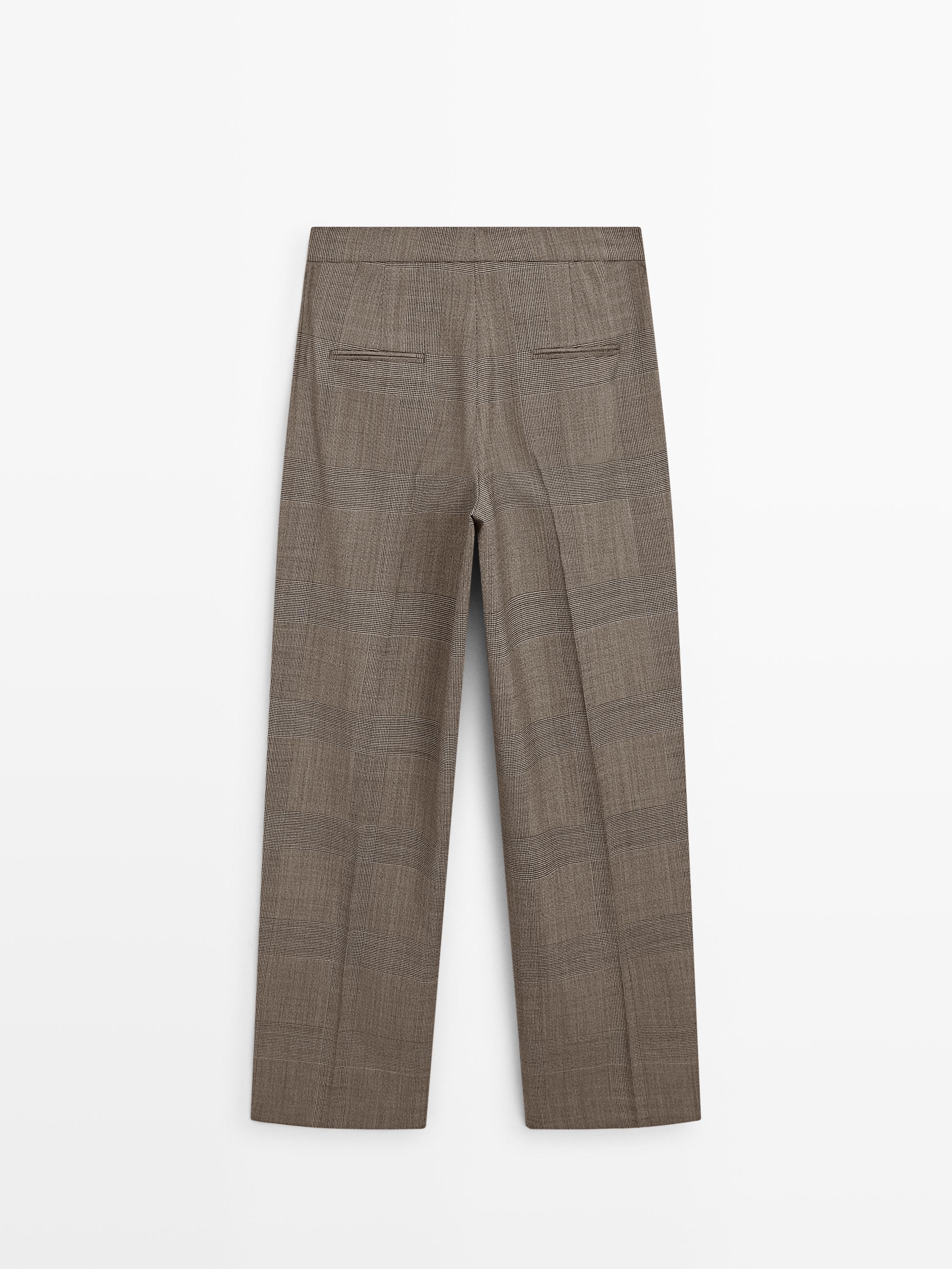 Check wool suit trousers — BEIGE