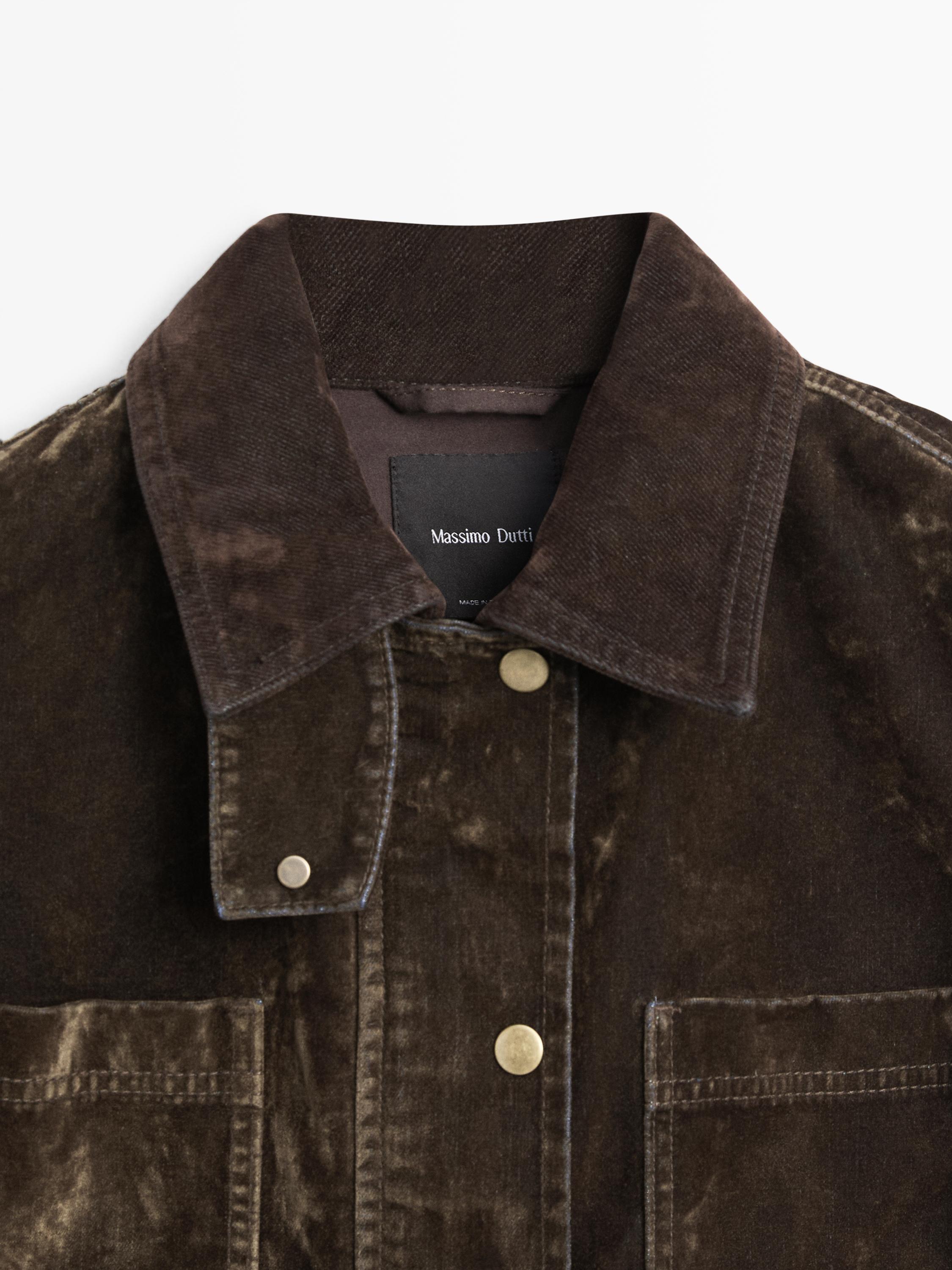 Flocked denim jacket with collar detail — KHAKI