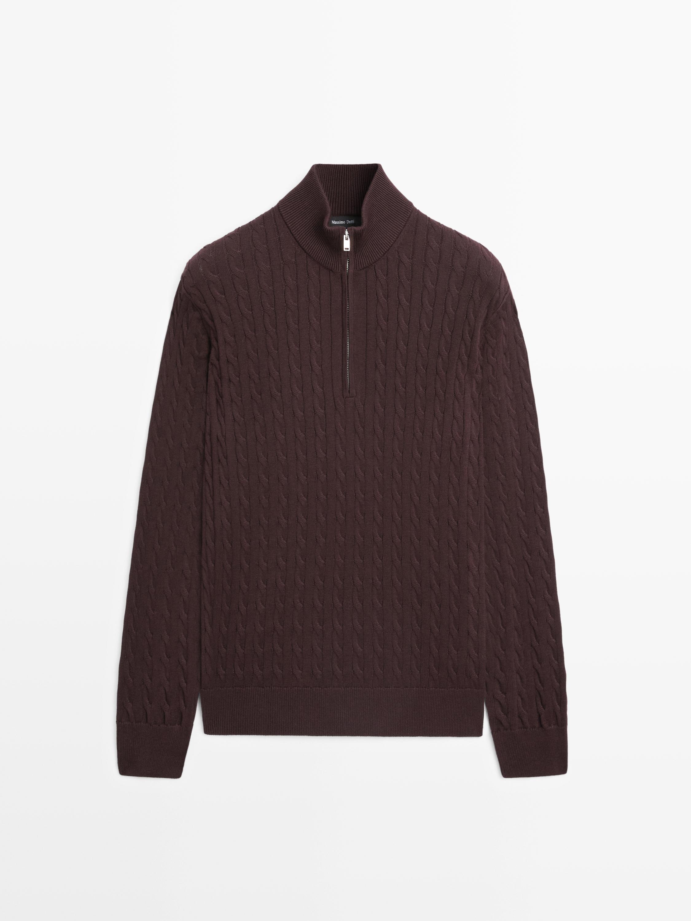Mock neck knit sweater with zip