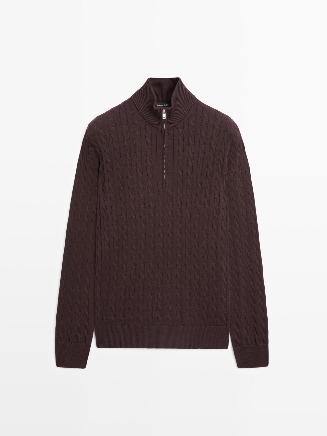 Massimo Dutti - Heren - Gebreide Trui Met Opstaande Kraag En Rits - Bordeaux - M
