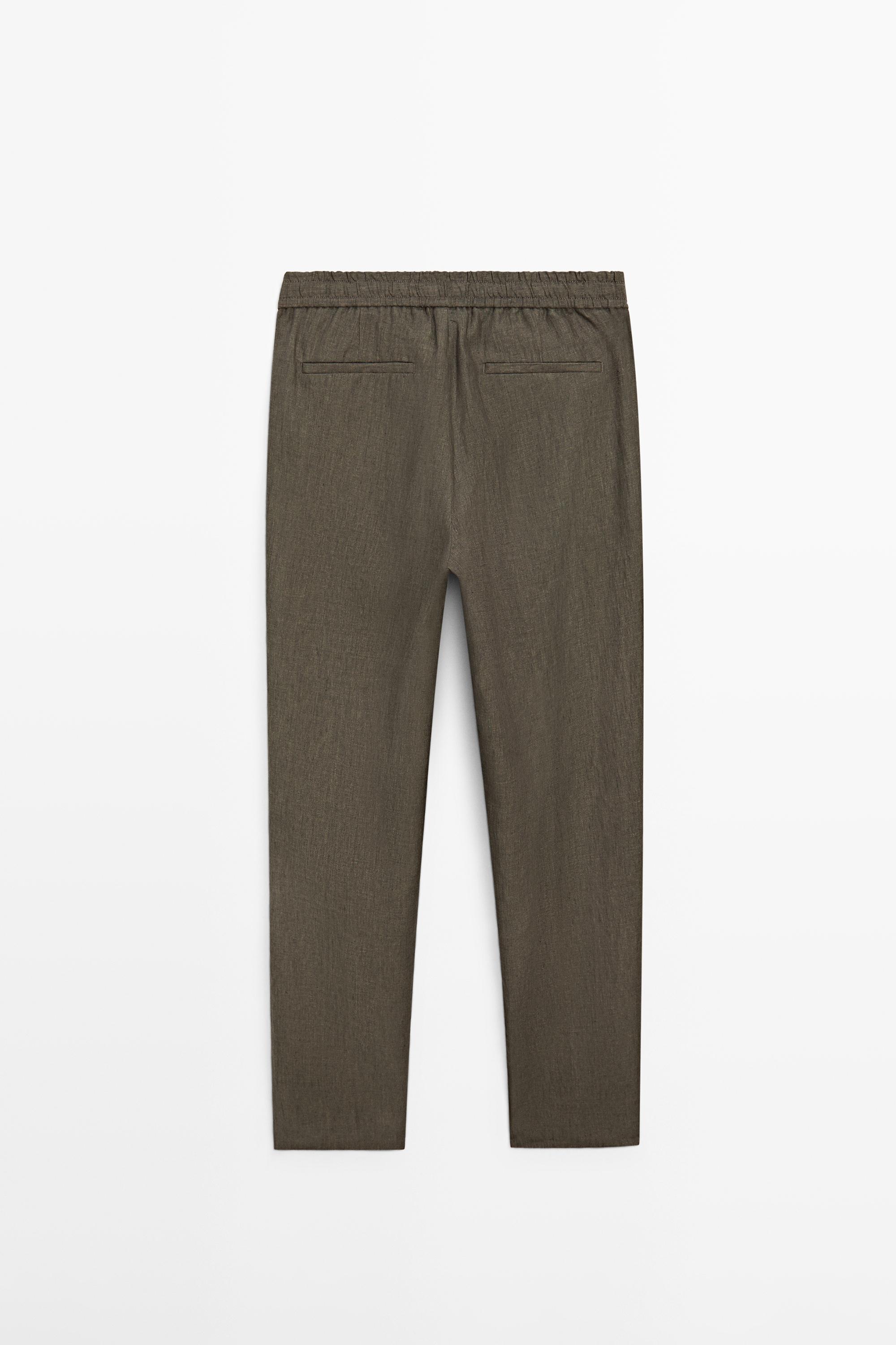 100% linen jogger fit trousers — GREEN MARL