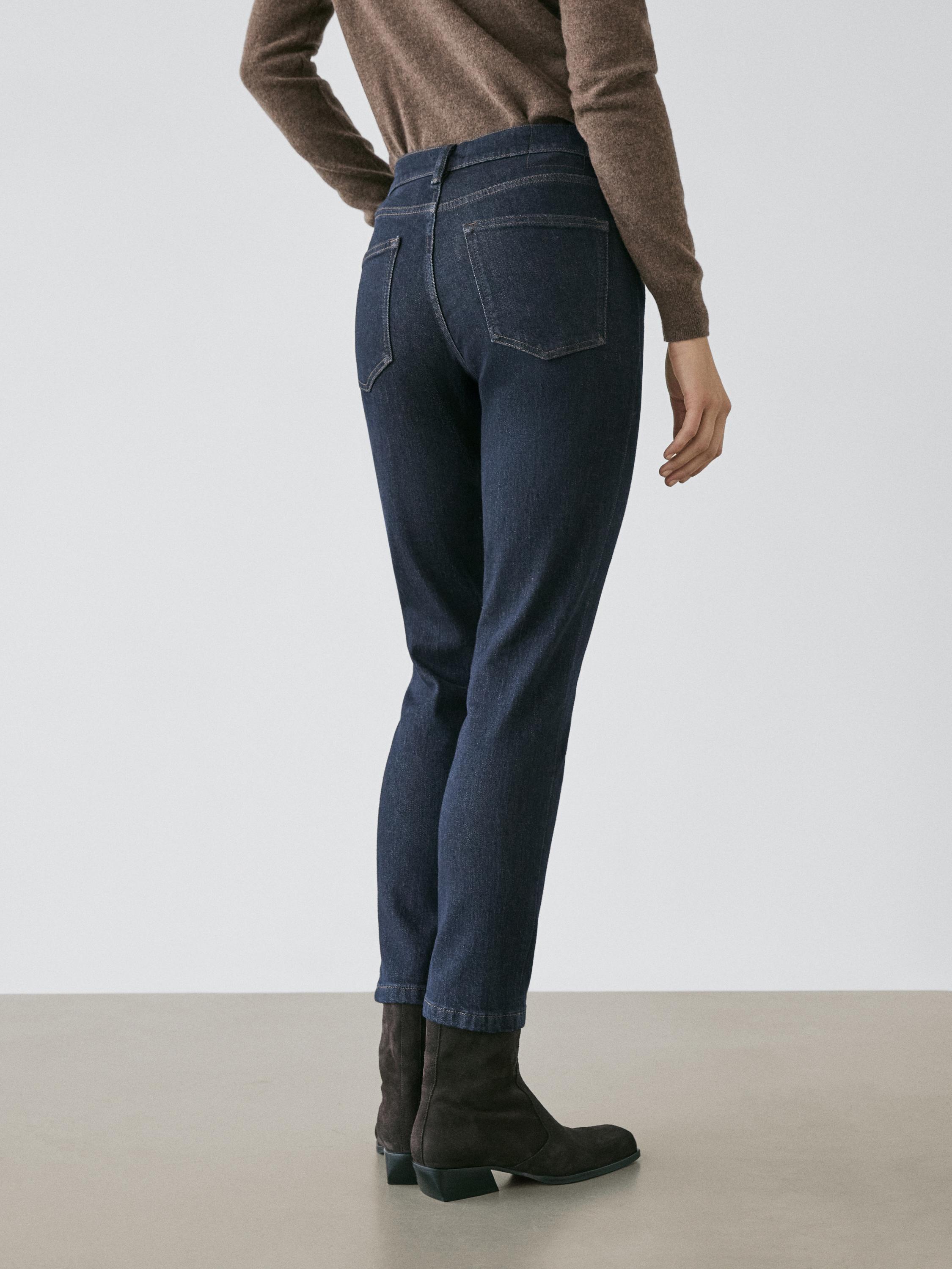 Mid-rise cropped slim fit jeans — DARK BLUE