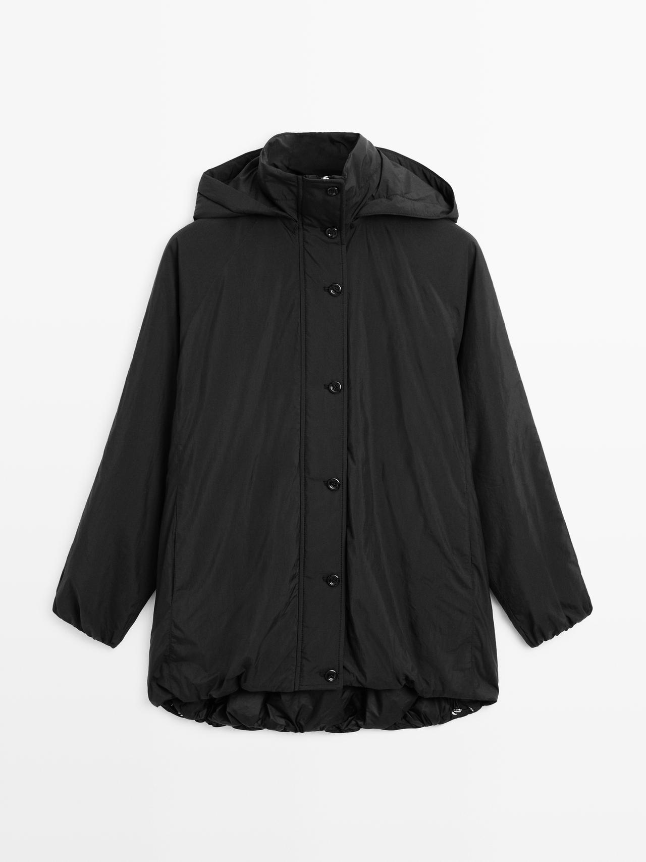 Massimo Dutti - Dames - Gewatteerde Parka Met Hoge Kraag - Zwart - M