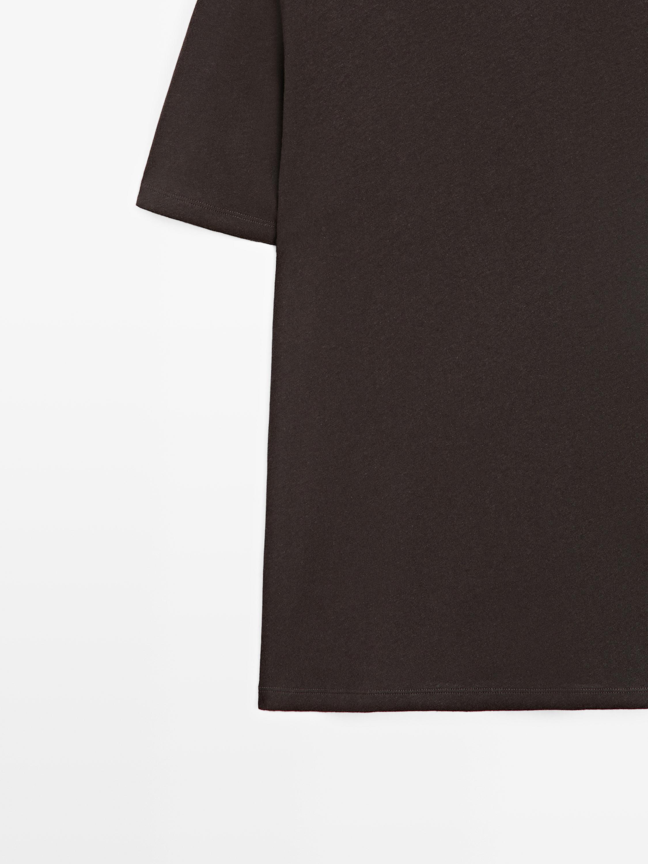 Short sleeve linen and cotton T-shirt — BROWN
