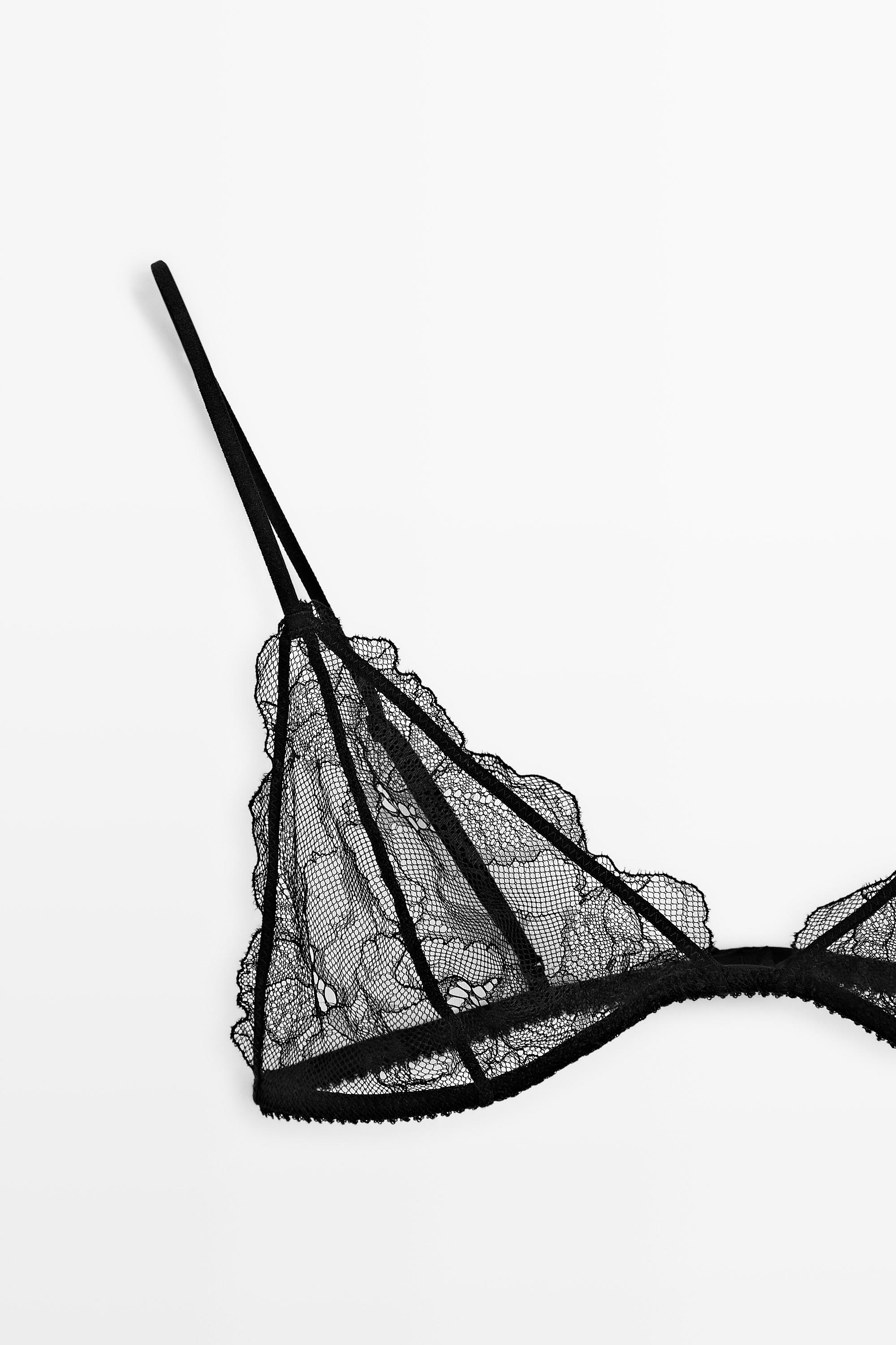 Scalloped lace triangle bra — BLACK