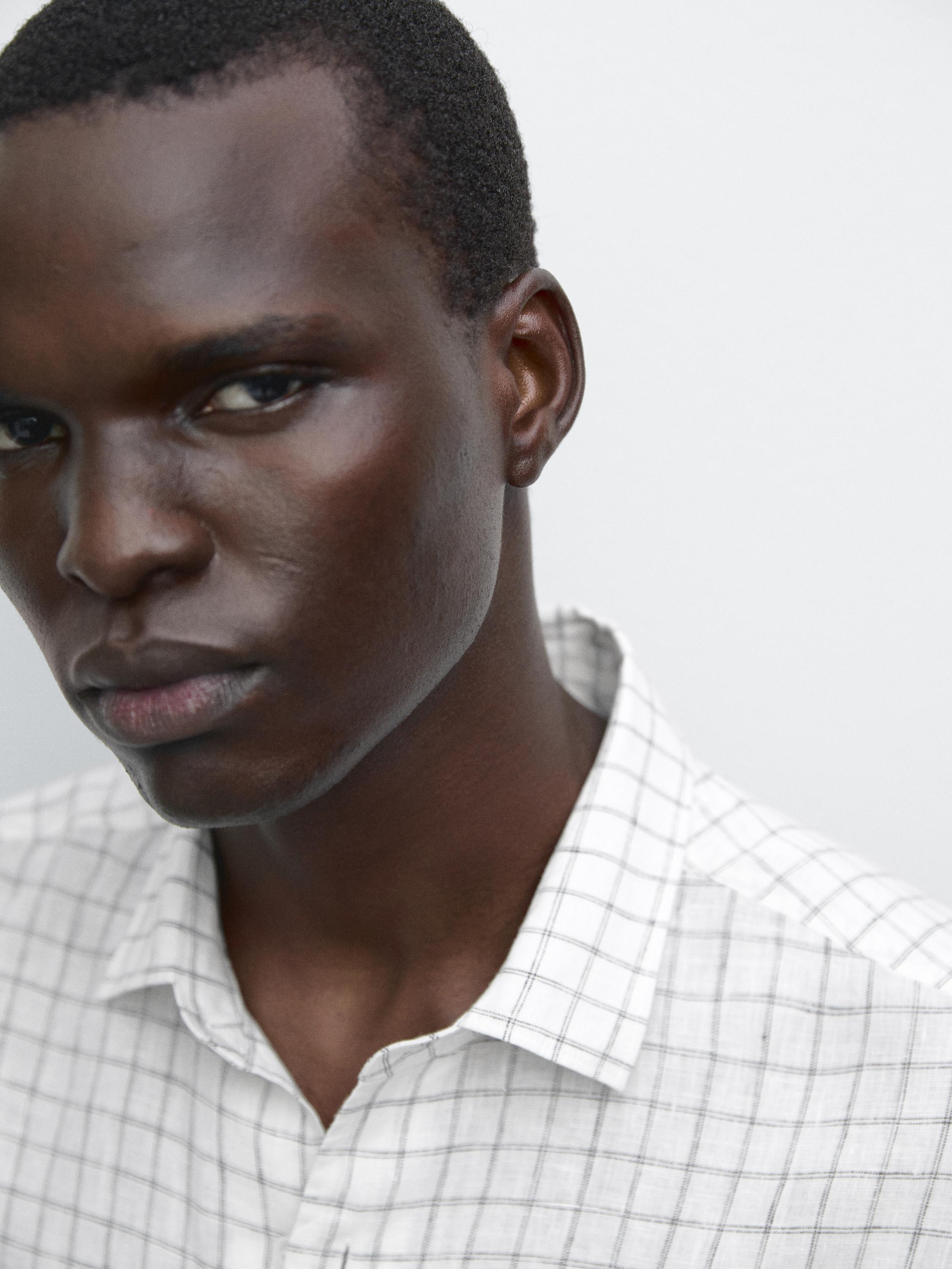 Chemise lin regular fit à carreaux