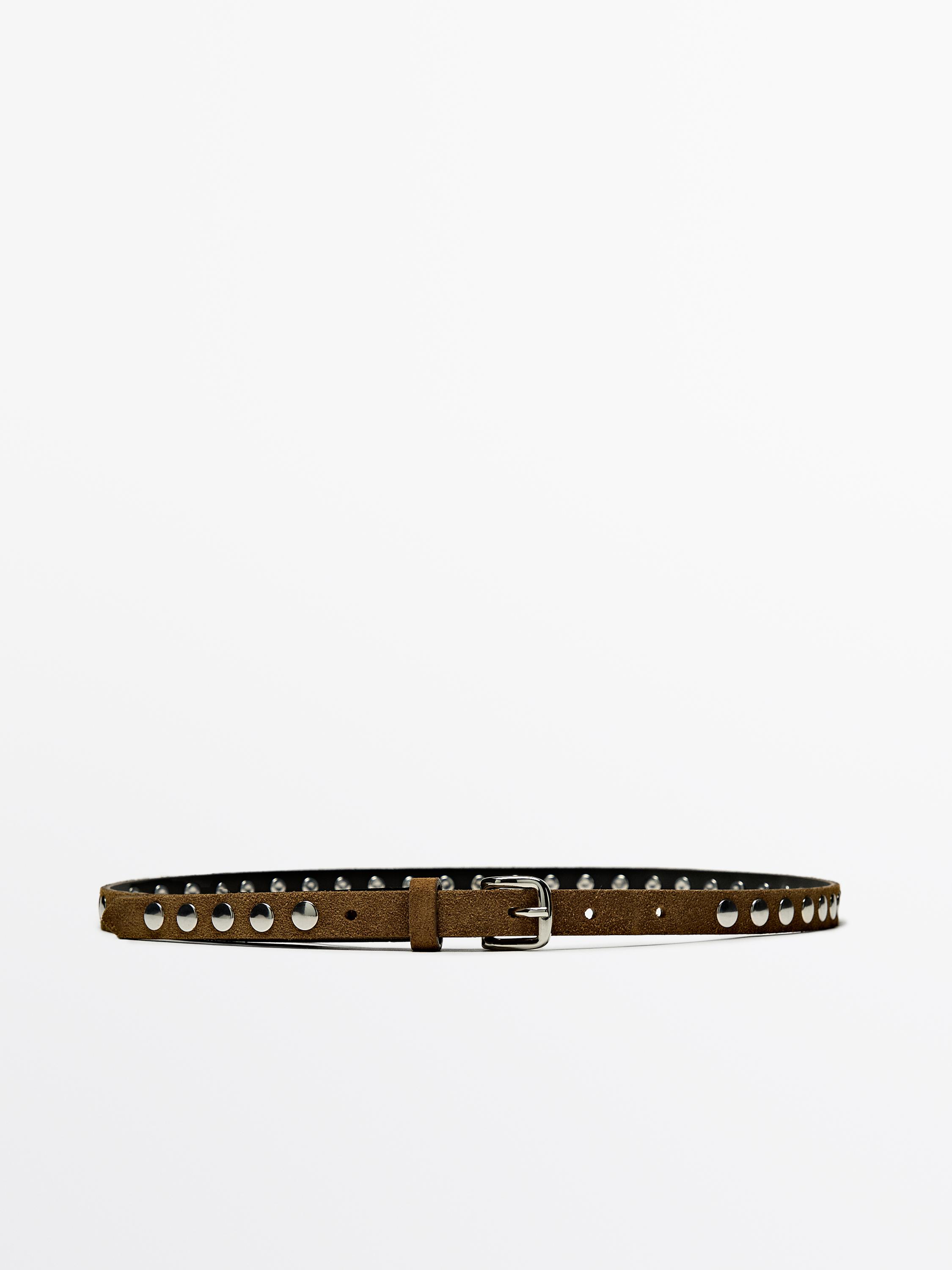 Thin leather belt with studs