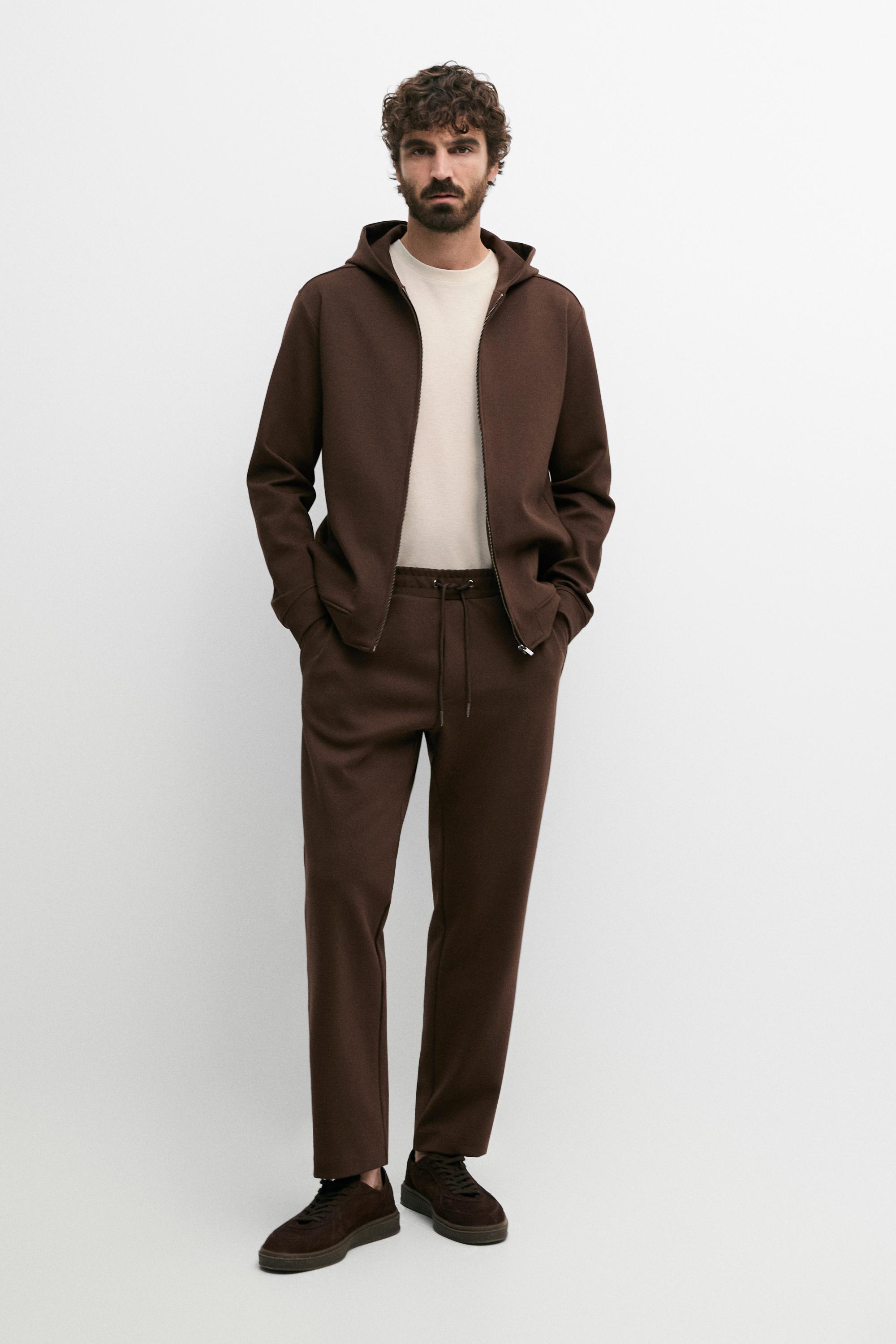 Total look cotton blend jogger fit trousers — BROWN