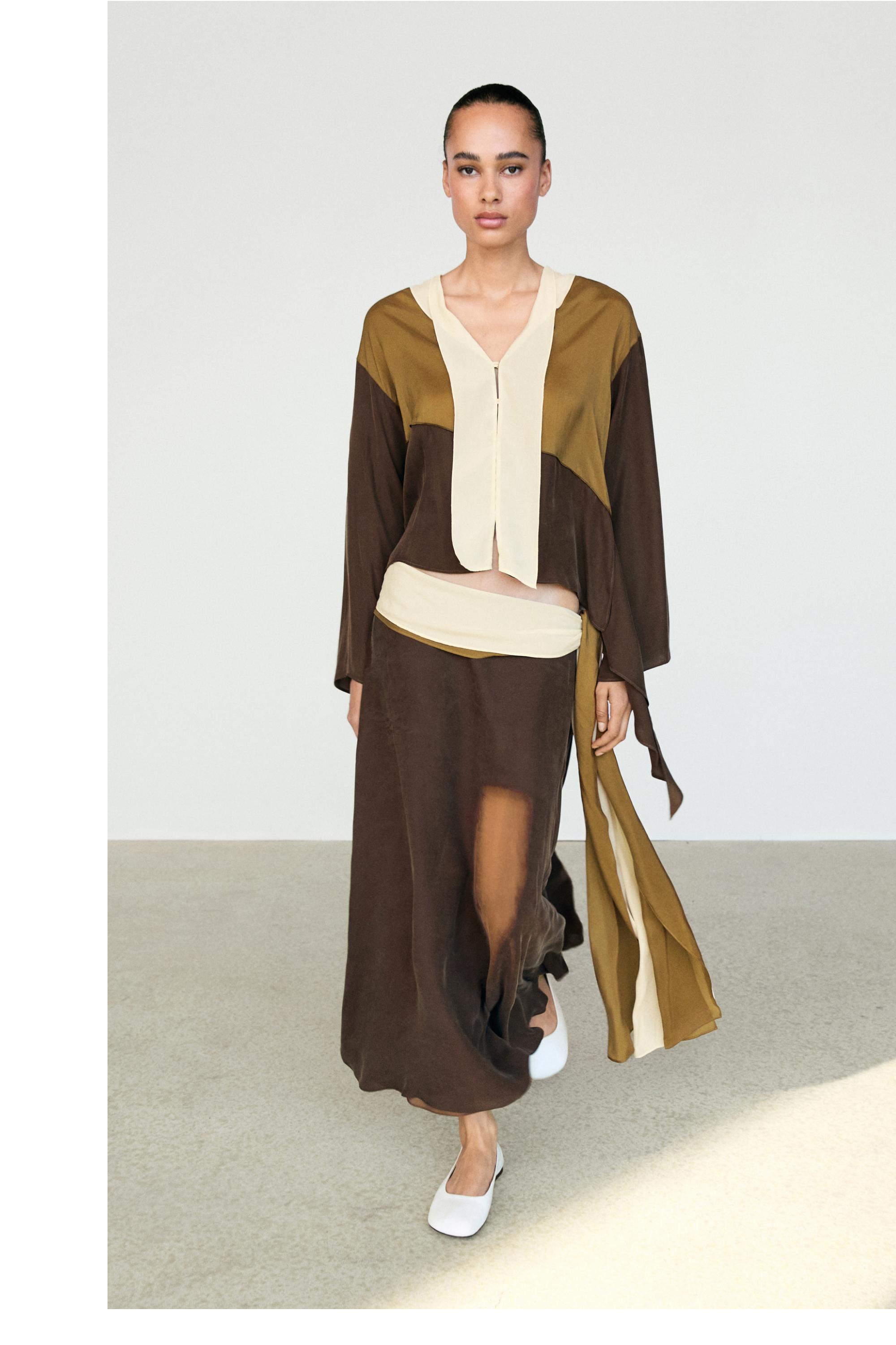 Tricolor flowing shirt — Chocolate