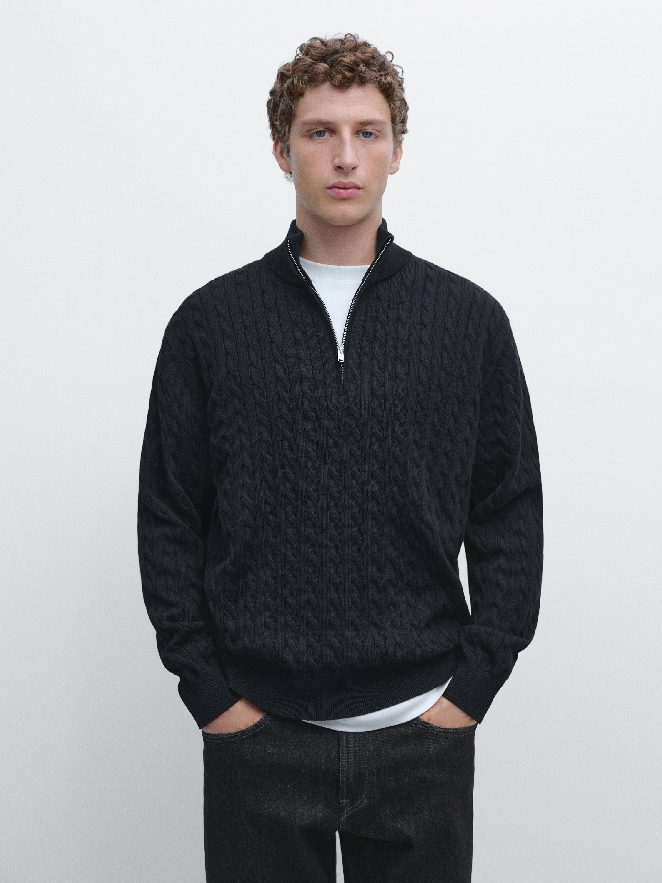 Mock neck knit sweater with zip