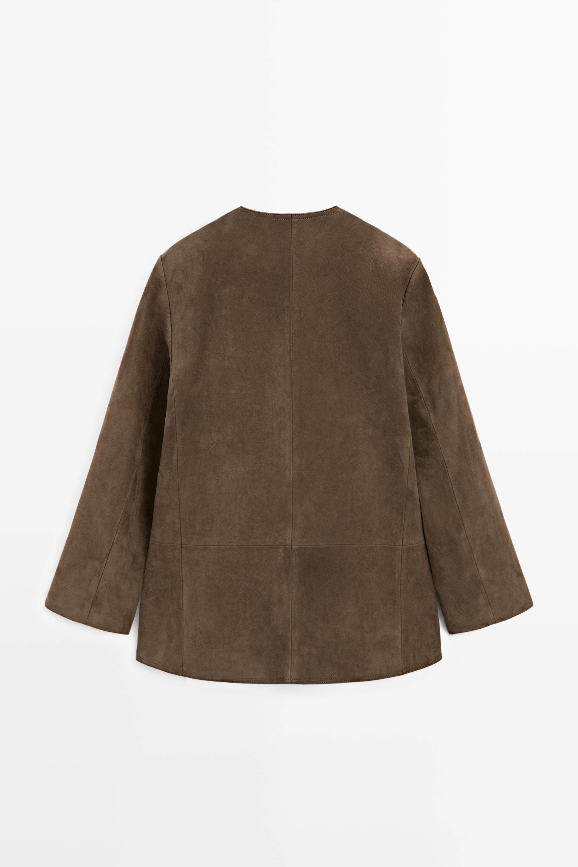 Suede leather blazer — MOLE BROWN